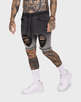 spandex blend EN ES Gunner Skinny Ripped Shorts Gradient Black