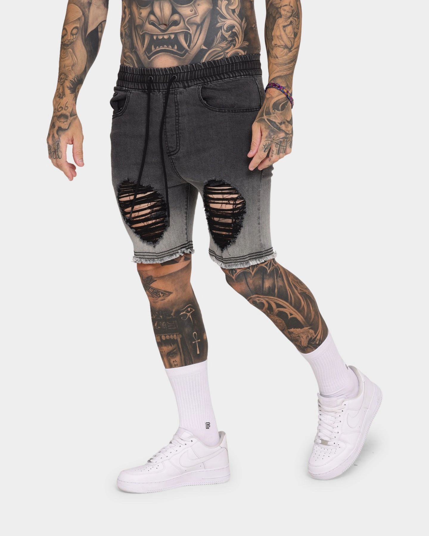 spandex blend EN ES Gunner Skinny Ripped Shorts Gradient Black