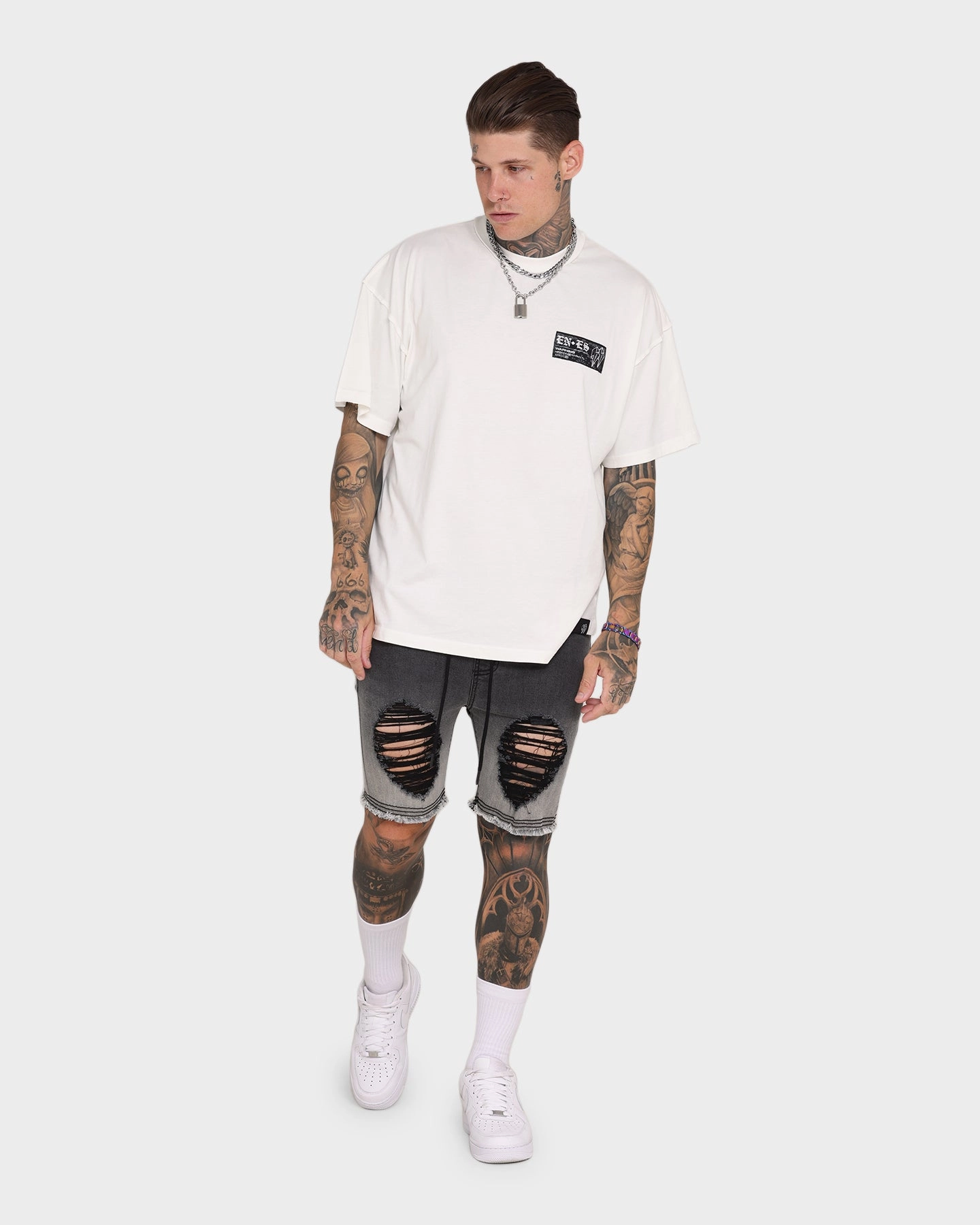 EN ES Gunner Skinny Ripped Shorts Gradient Black teenagers