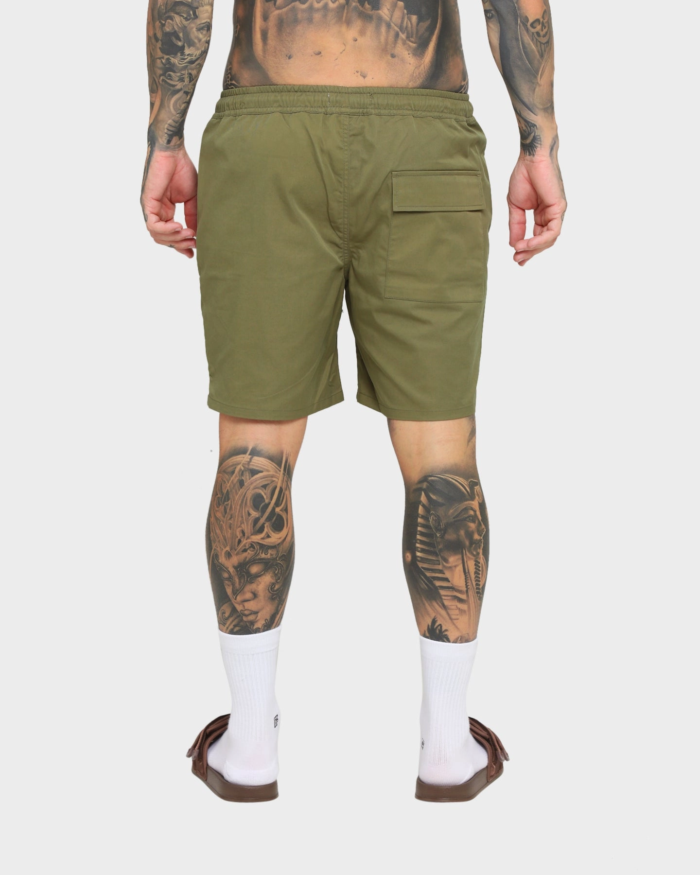 Reflective Safety Details Anti Pill Surface EN ES Utility Beach Shorts Khaki Green