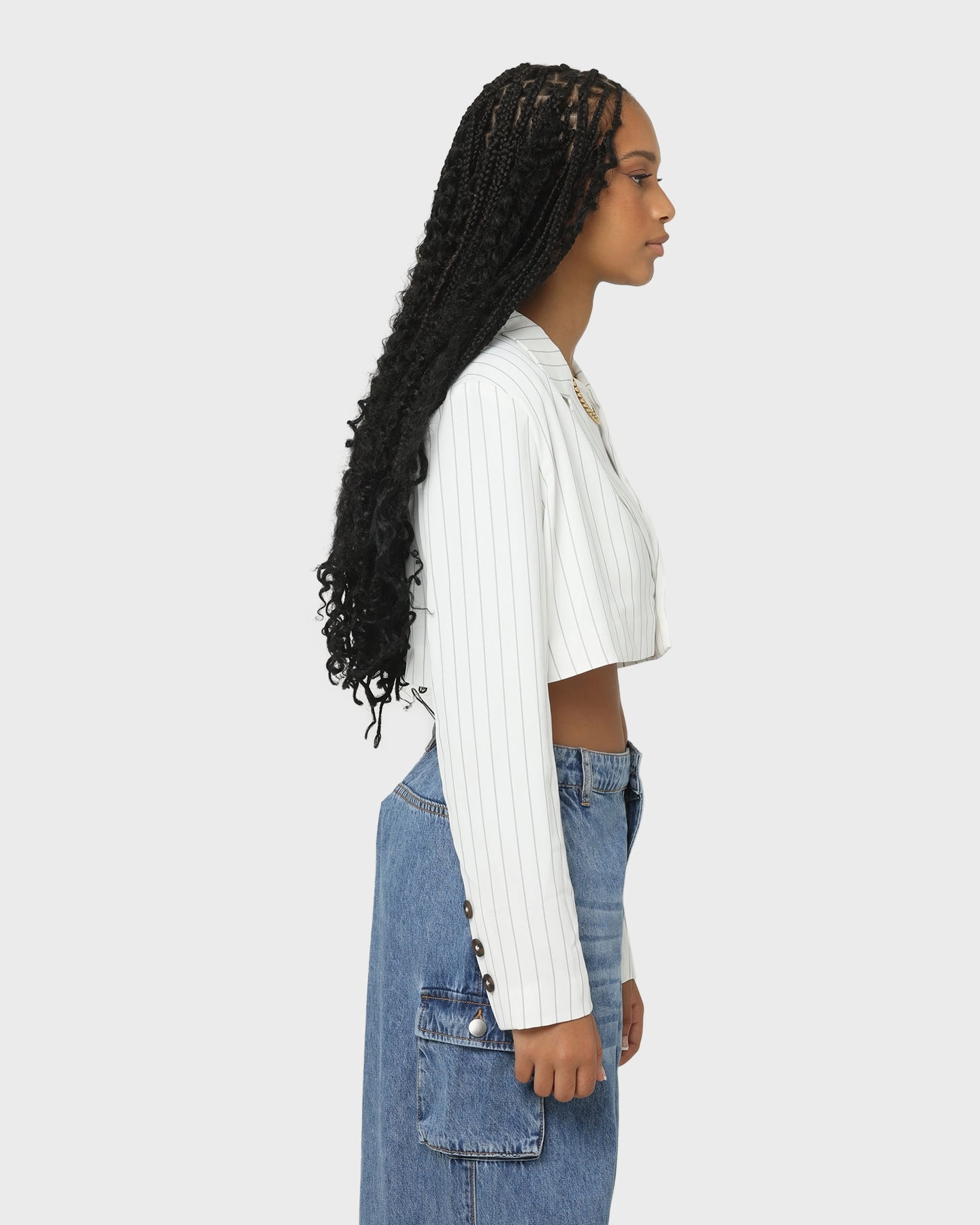 EN ES Women's Luna Cropped Blazer Pin Stripe White Tear Resistant Fabric popular in Asia
