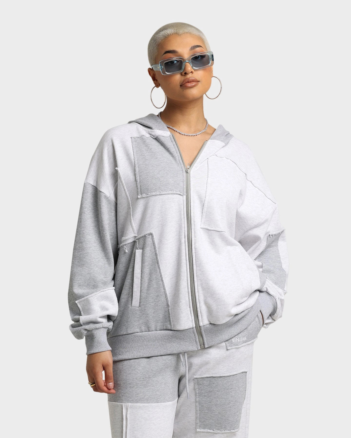 EN ES Women's Versatile Fleece Hoodie Grey Marle Eco Friendly Insulation