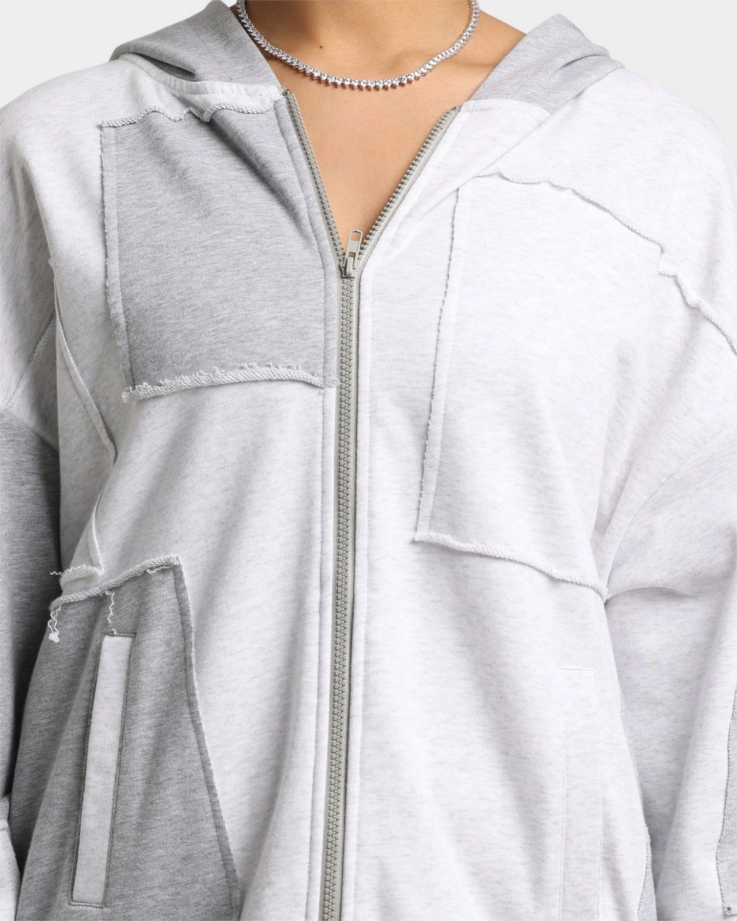 EN ES Women's Versatile Fleece Hoodie Grey Marle Stretchable Panels