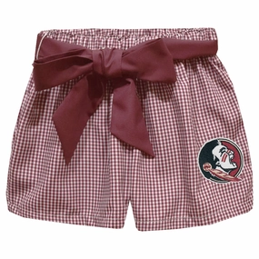 Vive La Fete Infant/Toddler Girl's Seminole Logo Mini Check Short - Garnet/White Timeless Comfort Recycled Polyester Blend