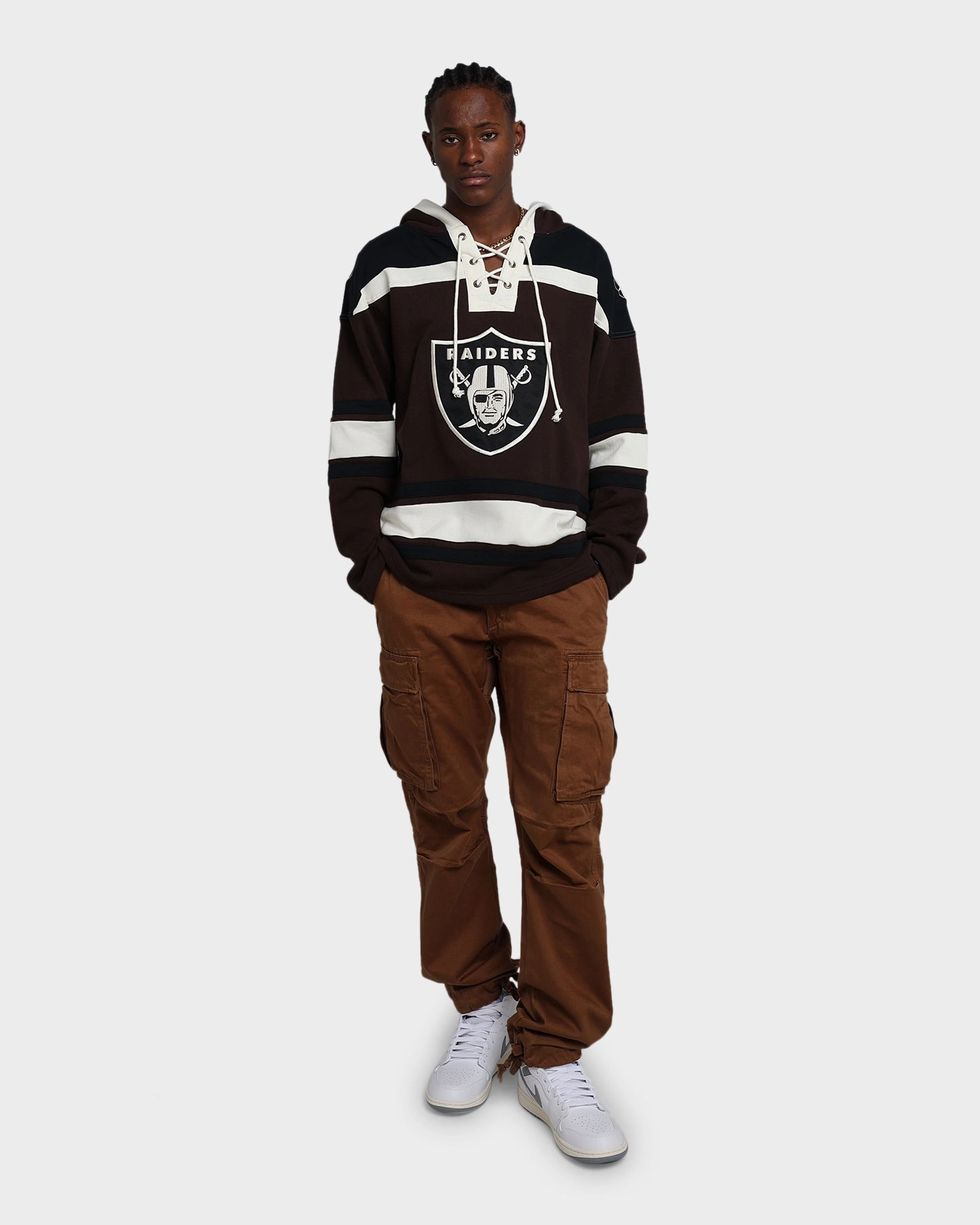 HiddenStorage Easy Movement 47 Brand Las Vegas Raiders Superior Lacer Hoodie Brown