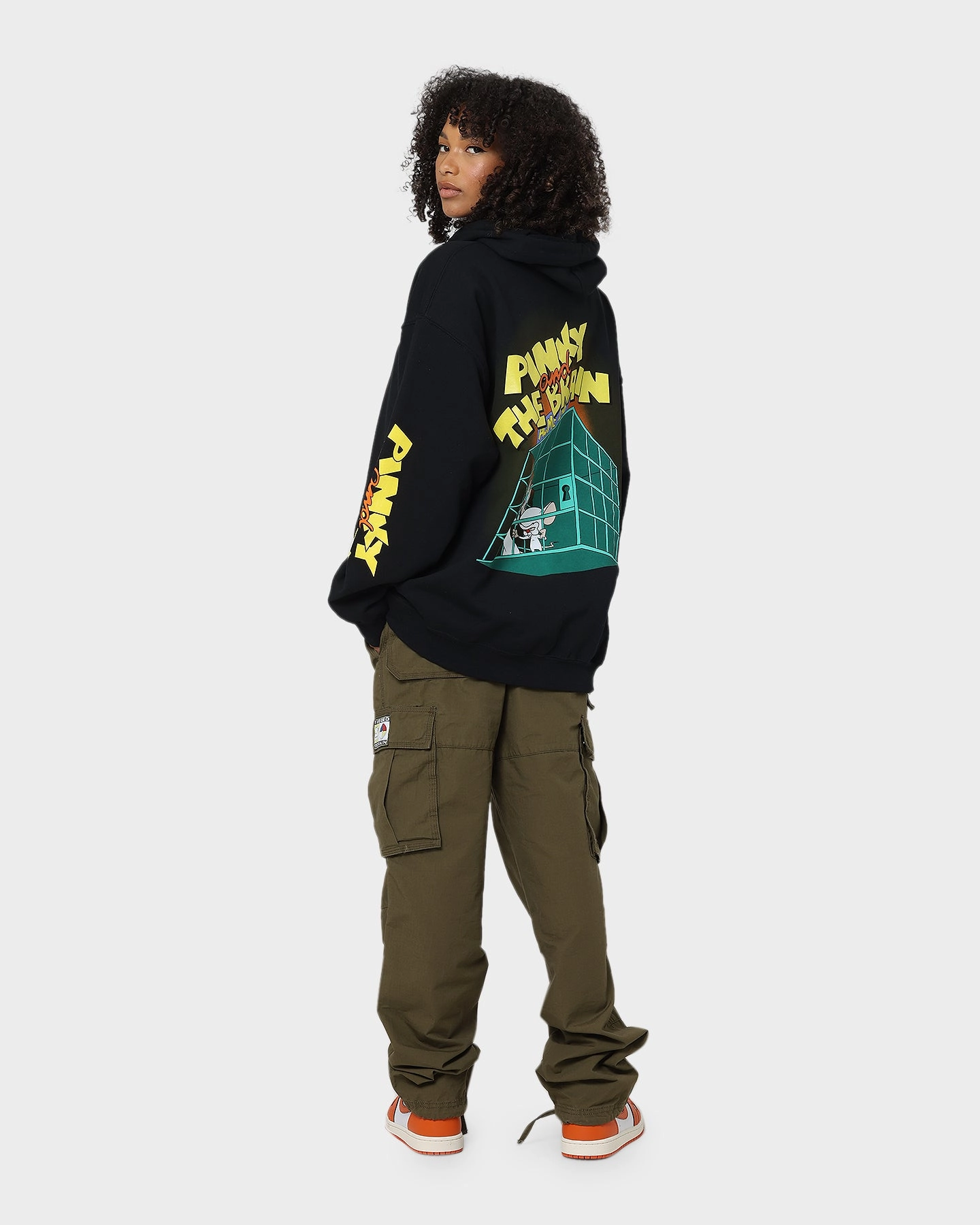 Double Layered Edges American Thrift X Pinky And The Brain Pinky And The Brain Vintage Hoodie Black Wash