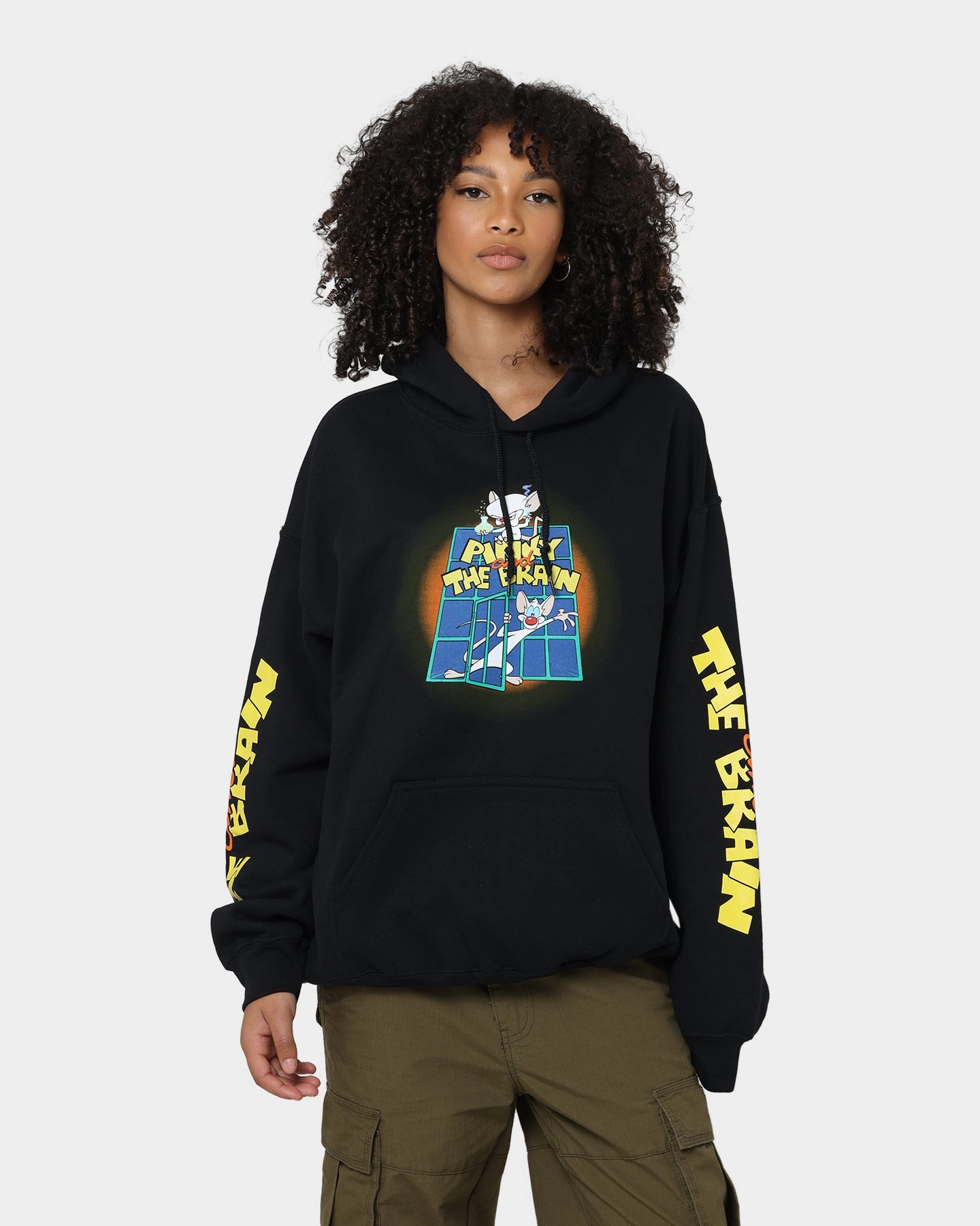 American Thrift X Pinky And The Brain Pinky And The Brain Vintage Hoodie Black Wash Sleek Fit