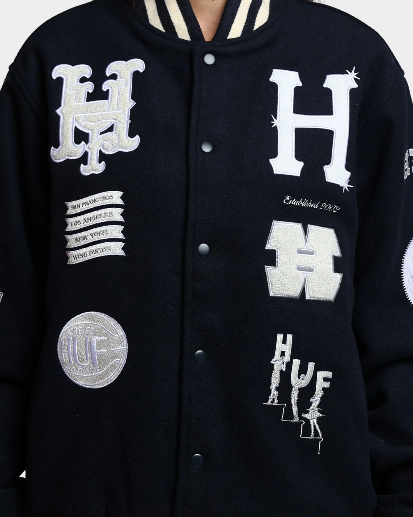 HUF 20 Year Classic H Varsity Jacket Navy Benefit Brand
