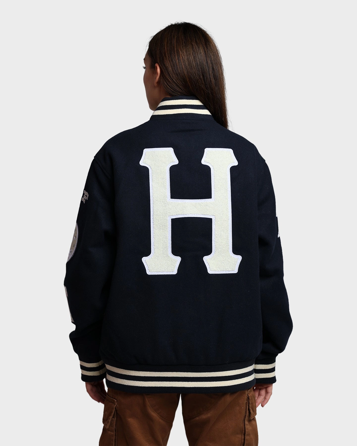 HUF 20 Year Classic H Varsity Jacket Navy SnapFasteners Odor Control Treatment