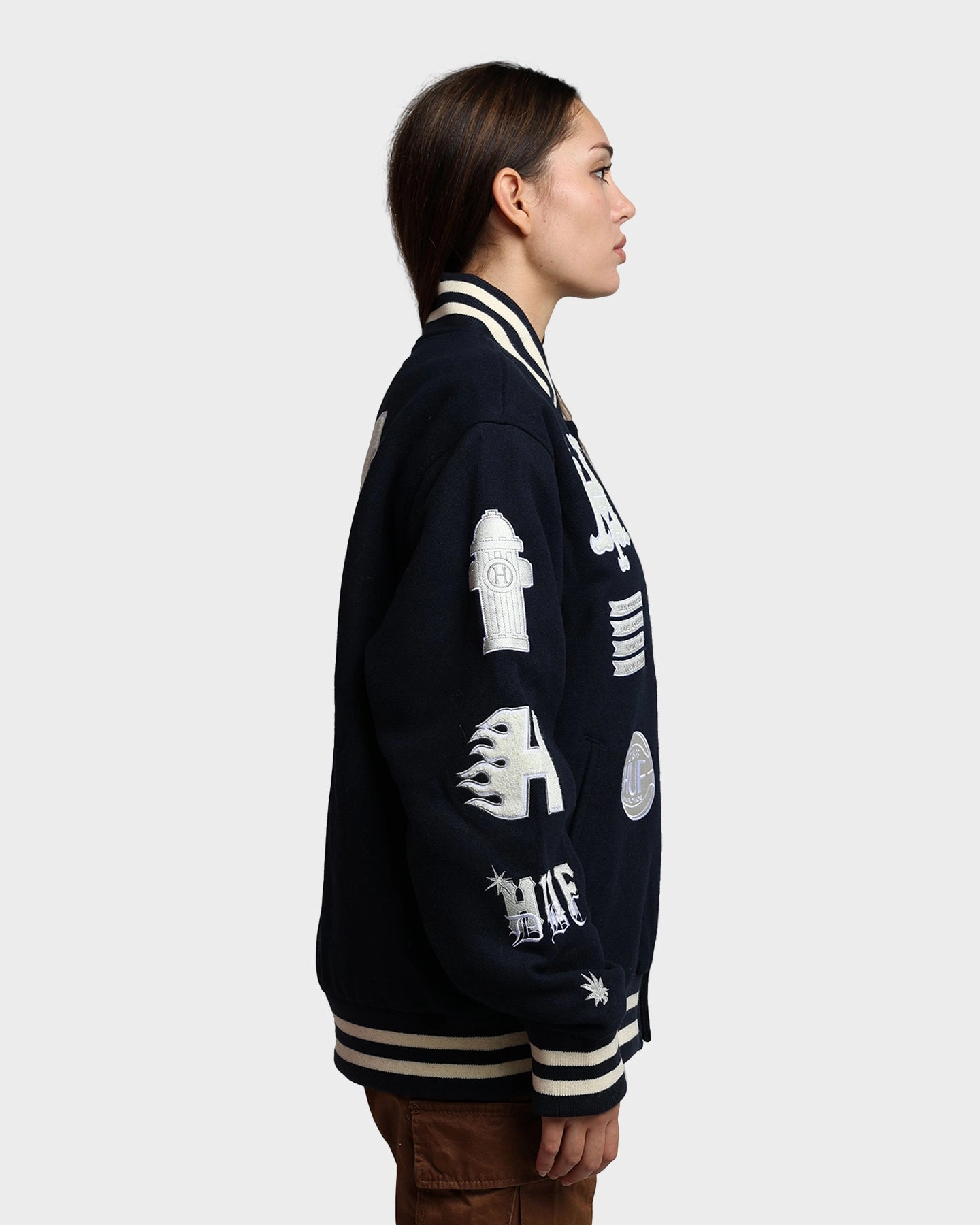 HUF 20 Year Classic H Varsity Jacket Navy Permit Compression Fit