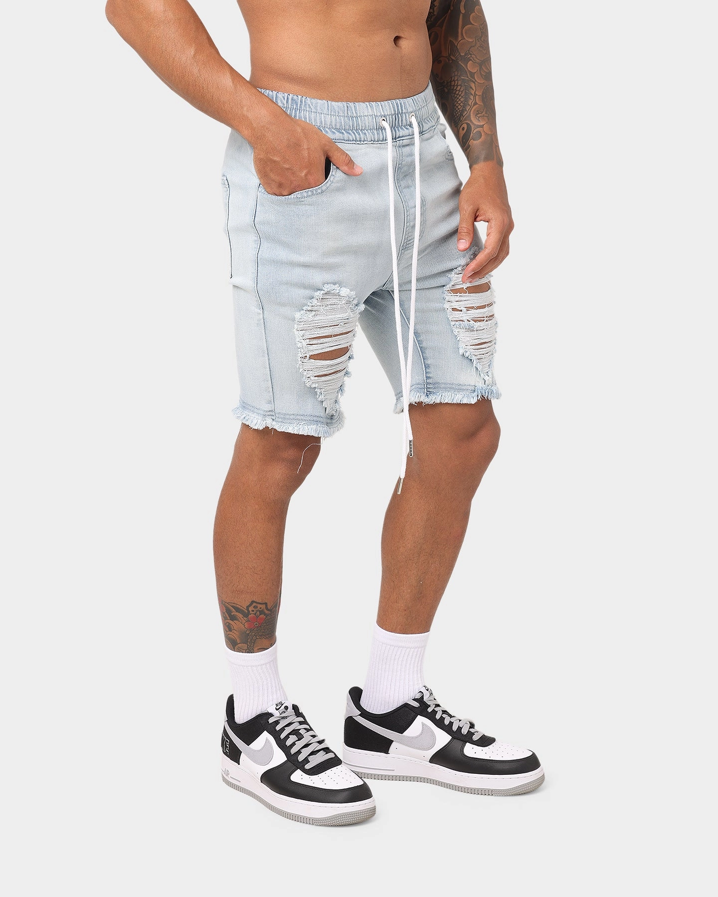 ENES Gunner Skinny Ripped Short Light Blue Cool Breeze Urban Fashion