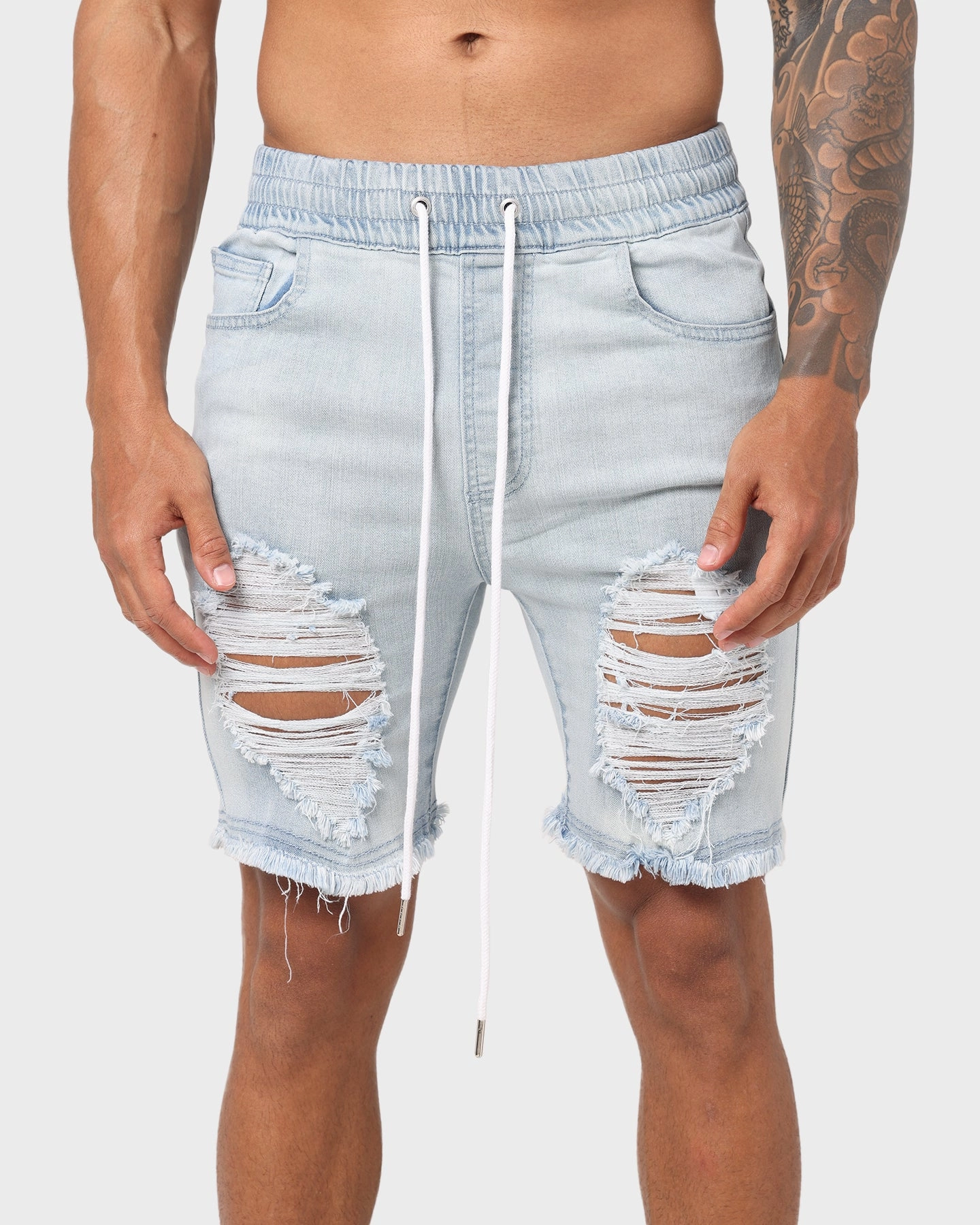 hypoallergenic Tailored Cut ENES Gunner Skinny Ripped Short Light Blue