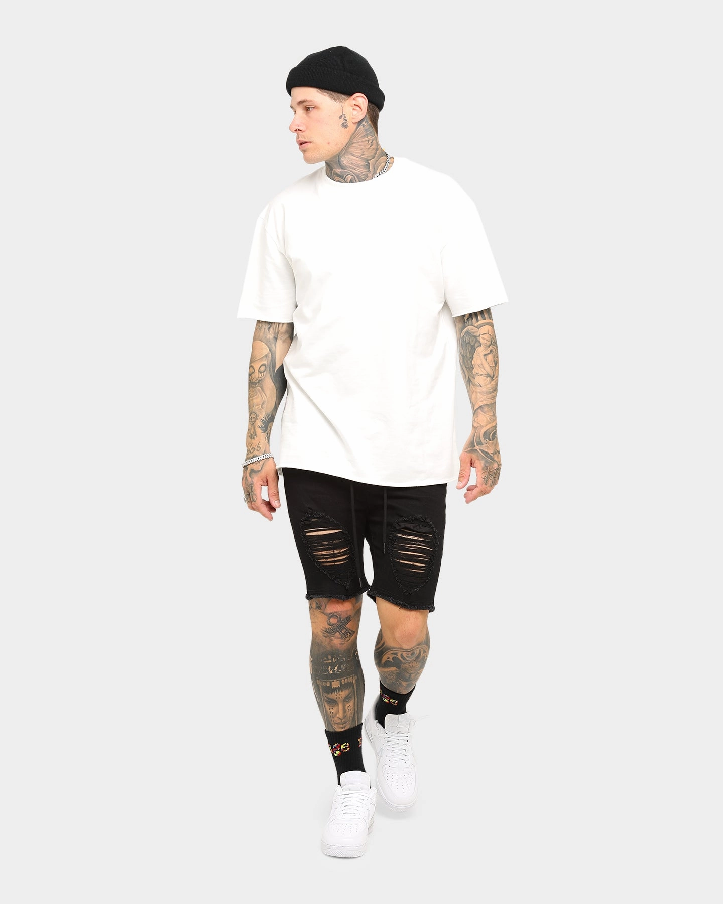 ENES Gunner Skinny Ripped Shorts Black Flatlock Seam Technology poolside fashion