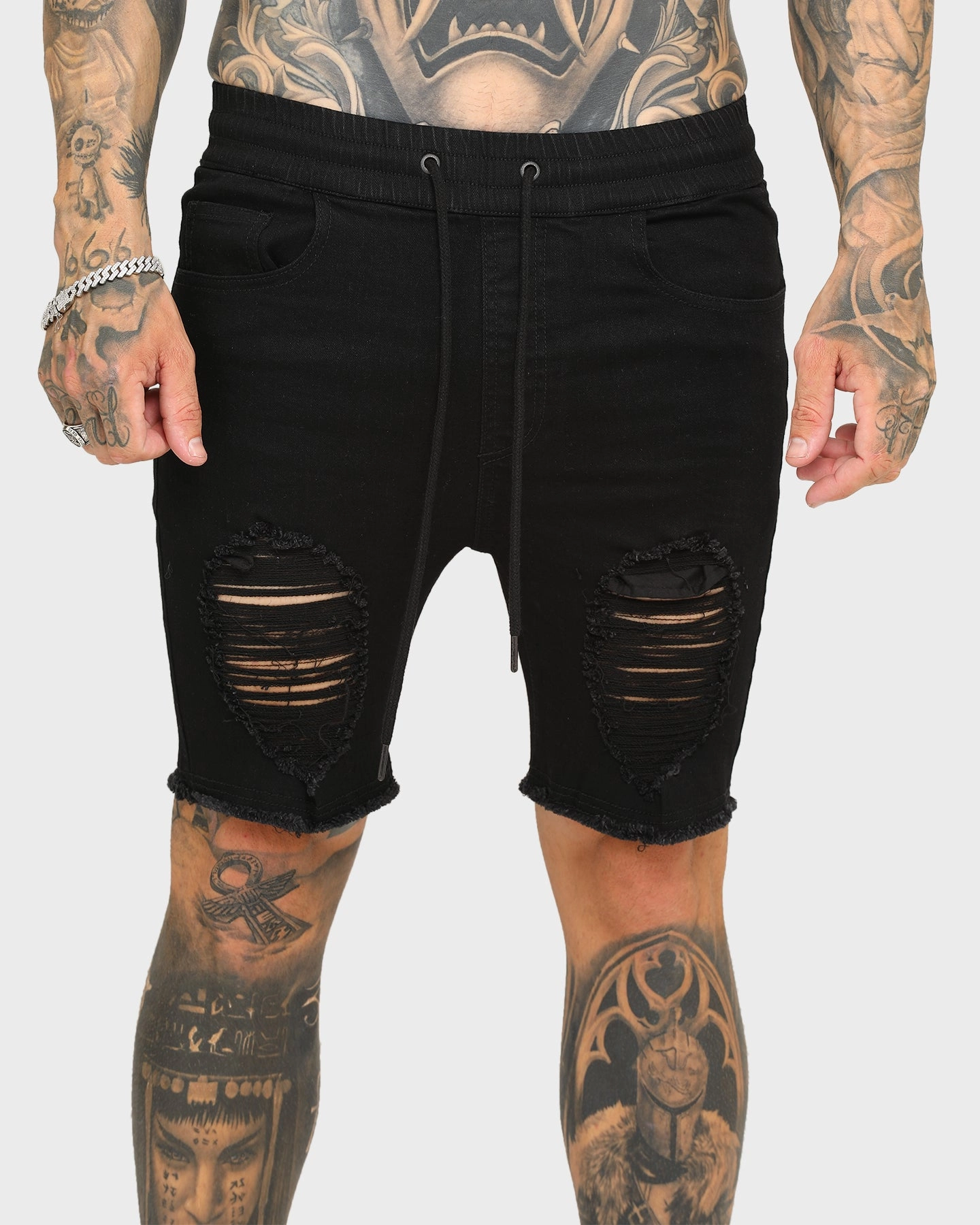 Travel Fashion Stain Repellent Treatment ENES Gunner Skinny Ripped Shorts Black