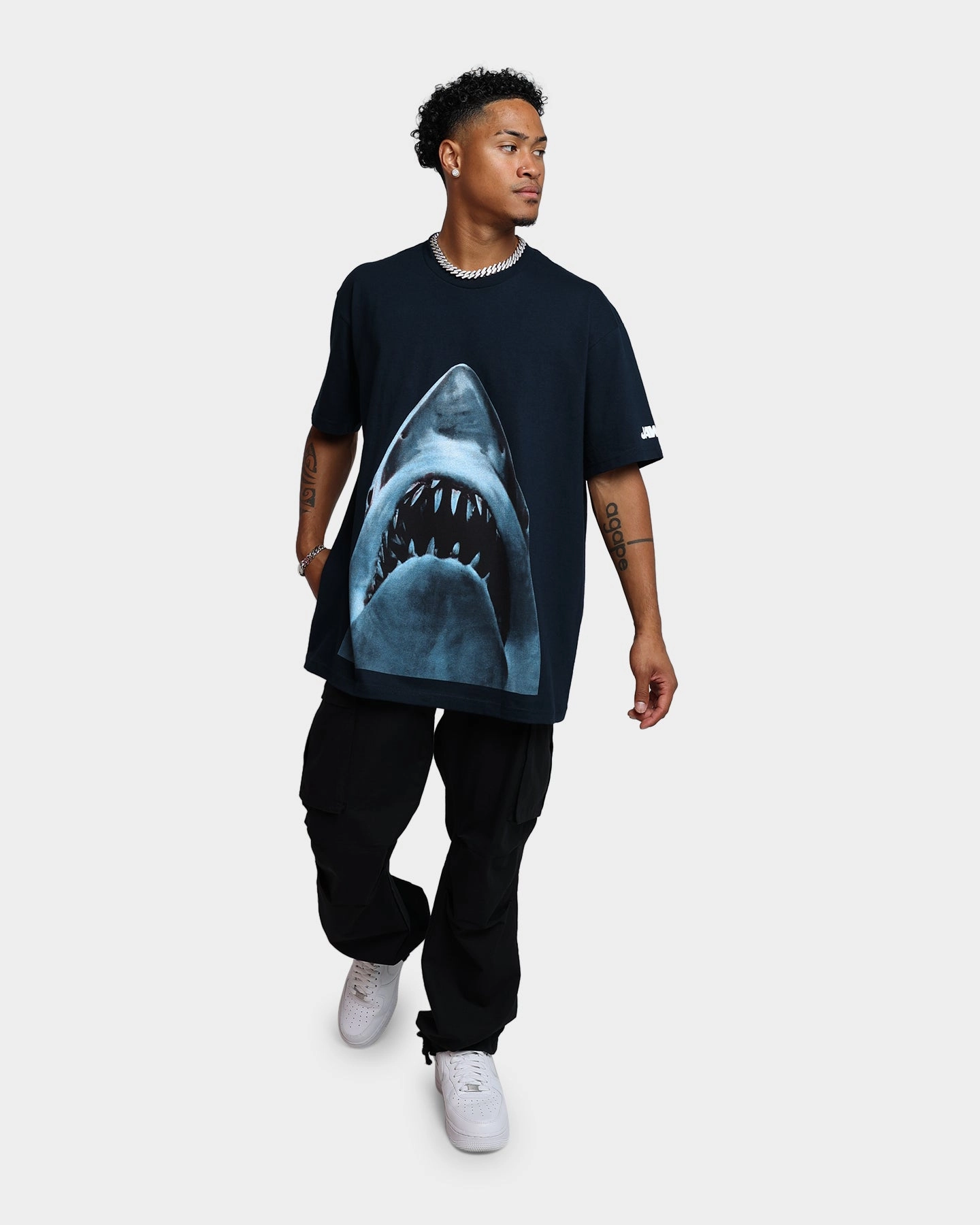 American Thrift X Jaws Jaws Vintage T-Shirt Navy Odor Resistant Material Lightweight Weave