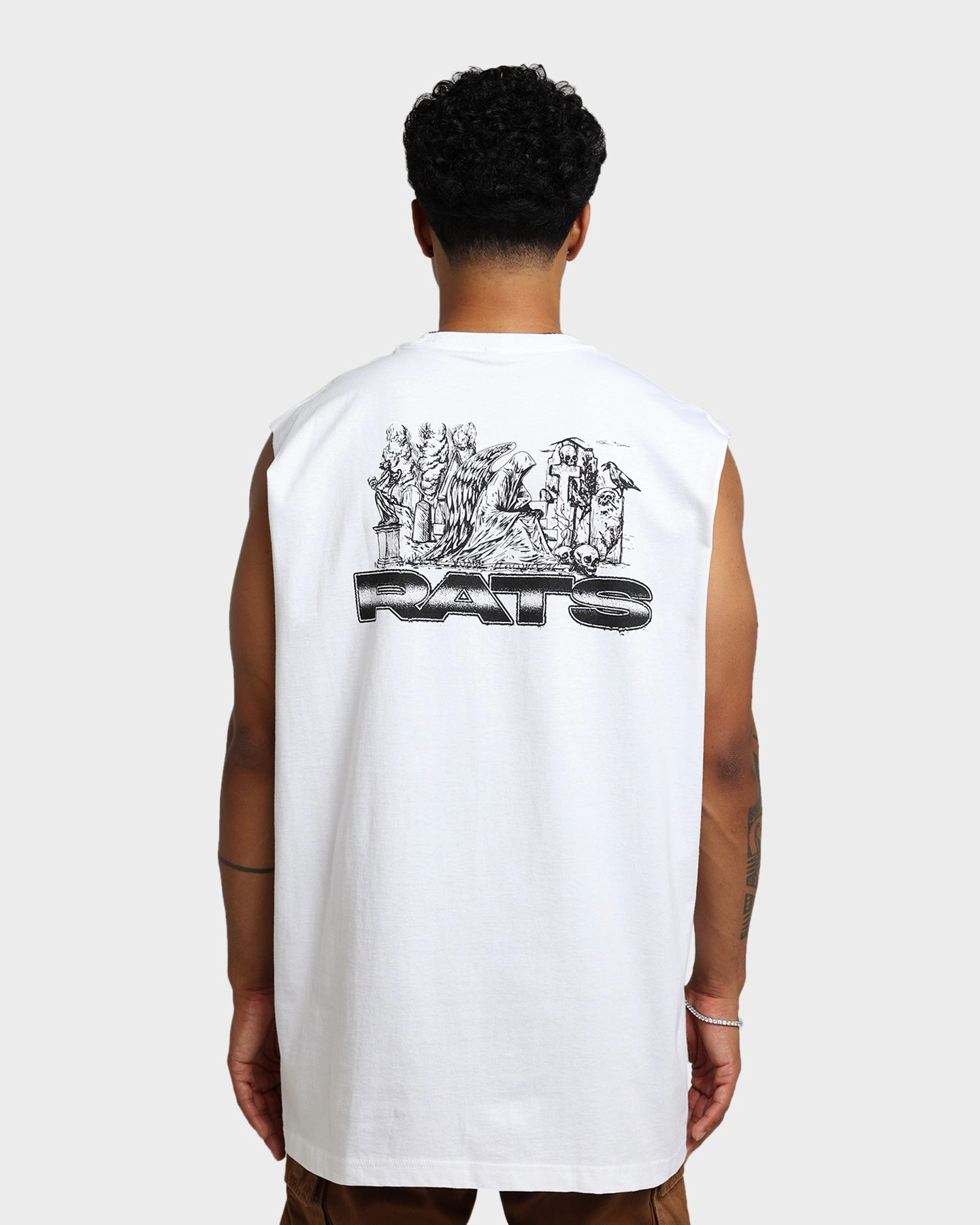 Rats Get Fat Memorial Muscle T-Shirt White Easy Layer Weekend Comfort Style