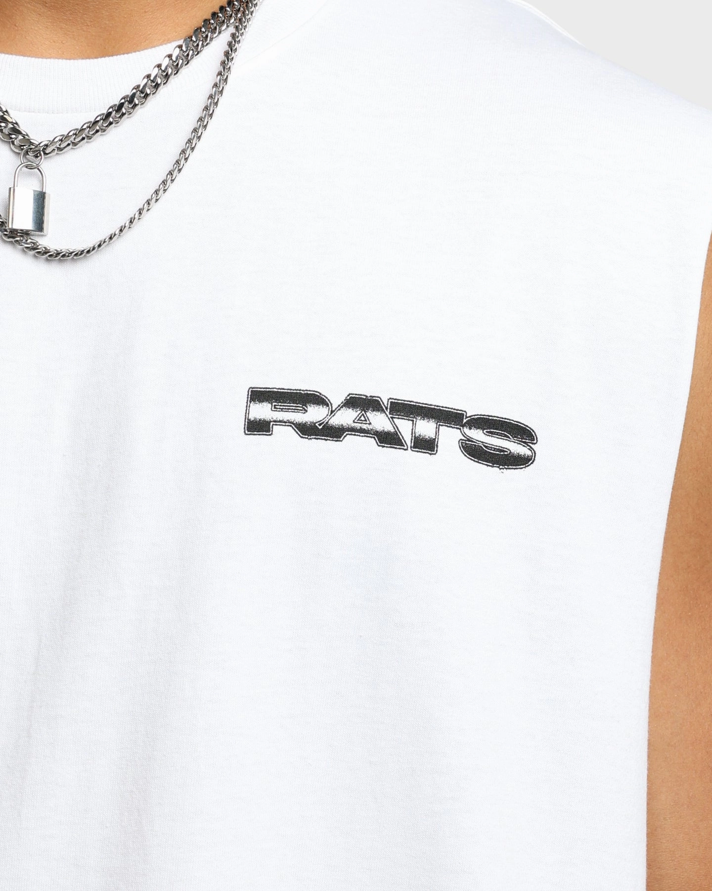 easygoing look Soft Touch Fit Rats Get Fat Memorial Muscle T-Shirt White