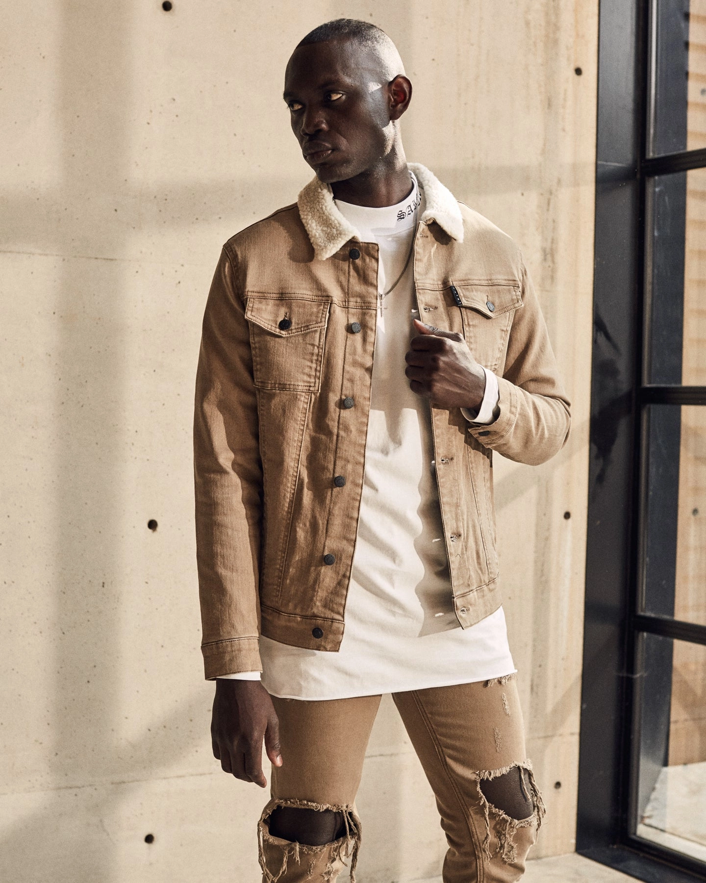 Saint Morta Sherpa Denim Jacket Brown WrinkleResistant Father's Day