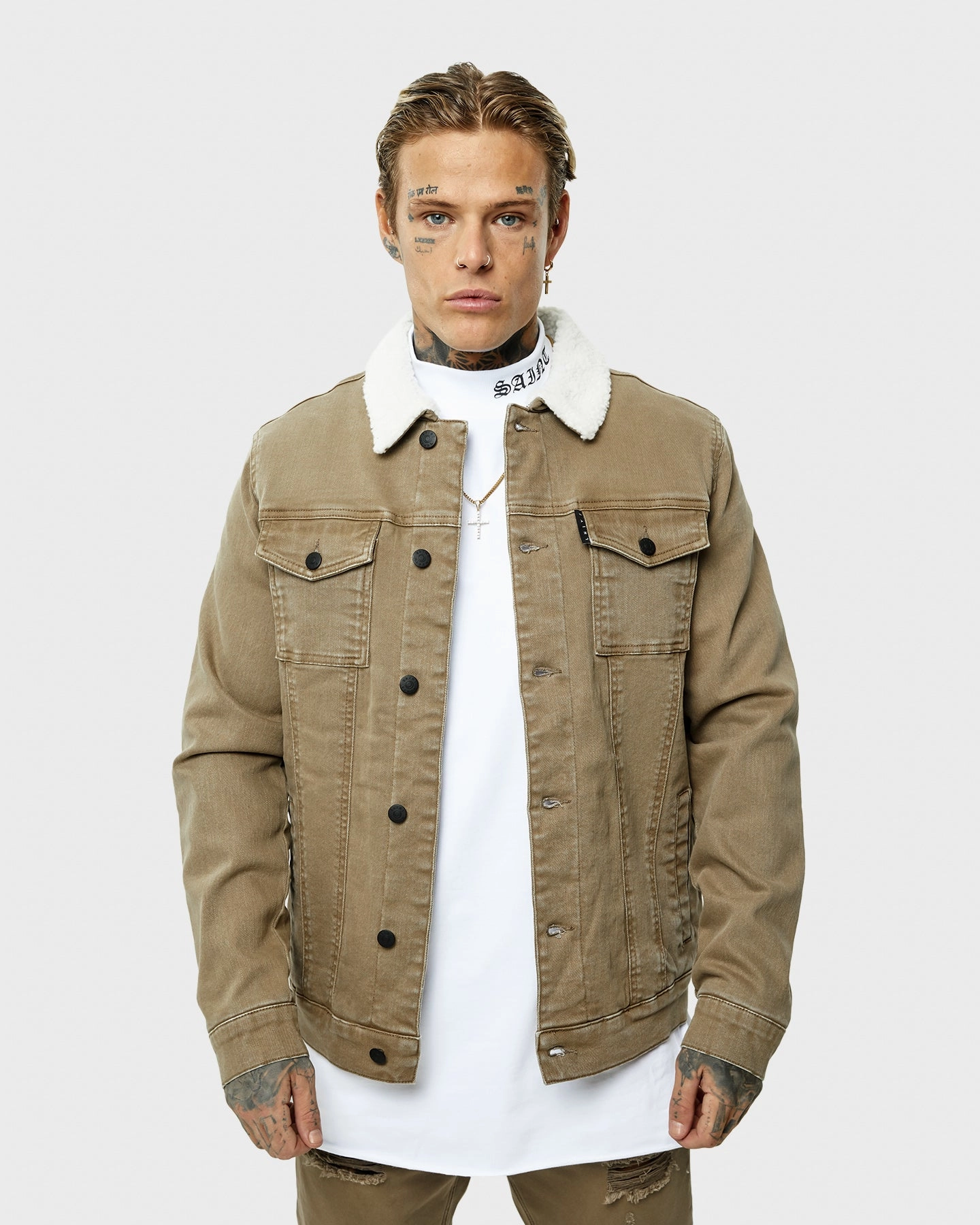Saint Morta Sherpa Denim Jacket Brown Cosmetics
