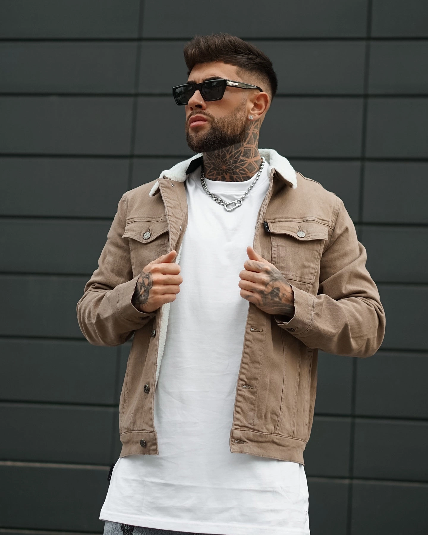 Saint Morta Sherpa Denim Jacket Brown Flexible Shield Ventilated Back