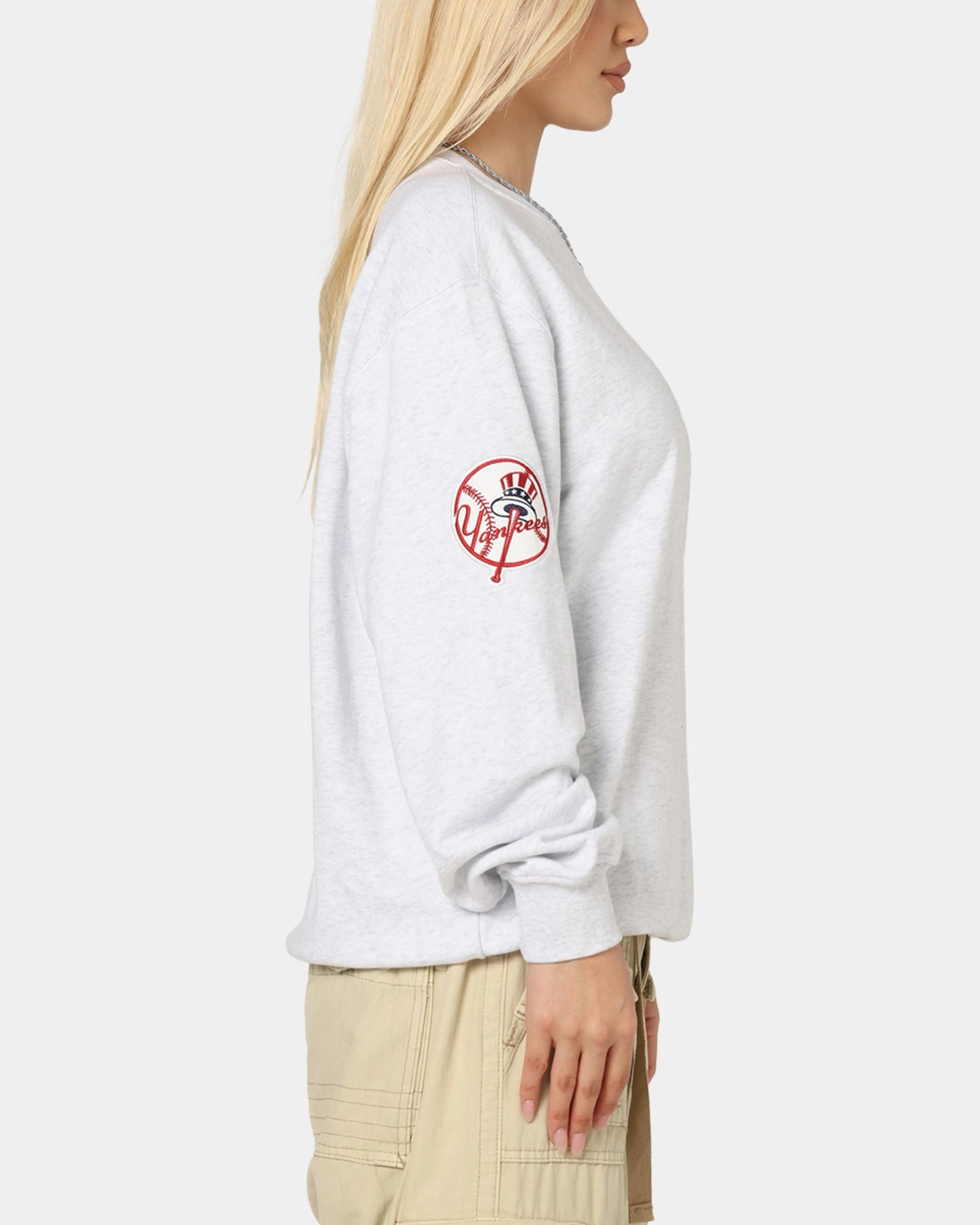 New Era New York Yankees MLB Team Logo Crewneck Grey Anti Static Lining