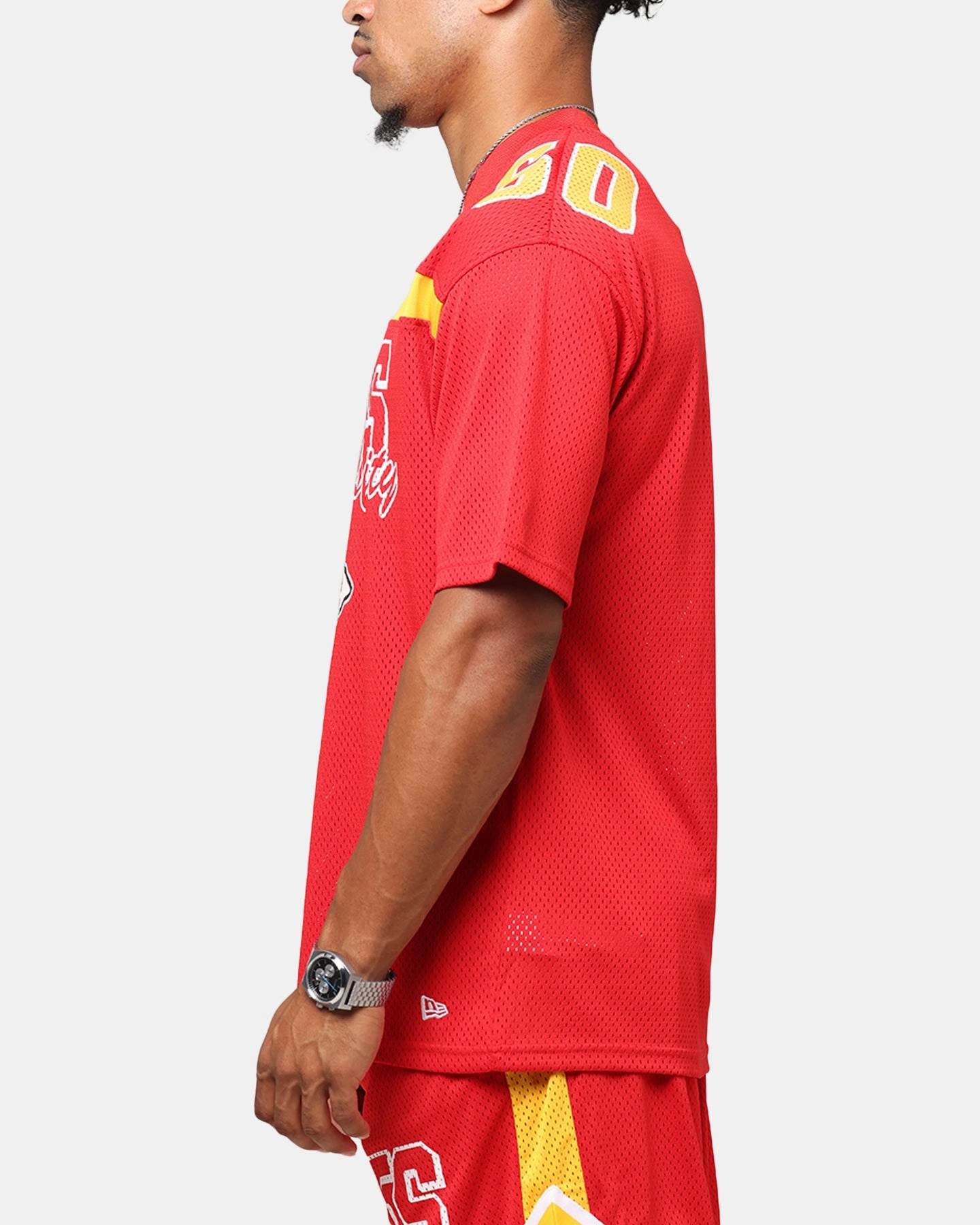 Lightweight Construction Biodegradable Synthetic Fibers New Era Kansas City Chiefs NFL Mesh Graphic Jersey Front Door Red