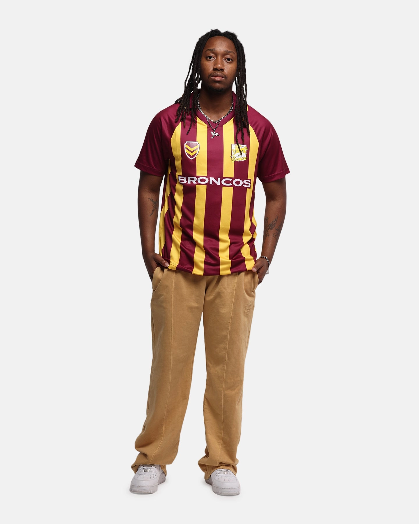 Bleacher Athletic Brisbane Broncos NRL 1908 Collared T-Shirt Official Team Colour Dynamic Fit Technology