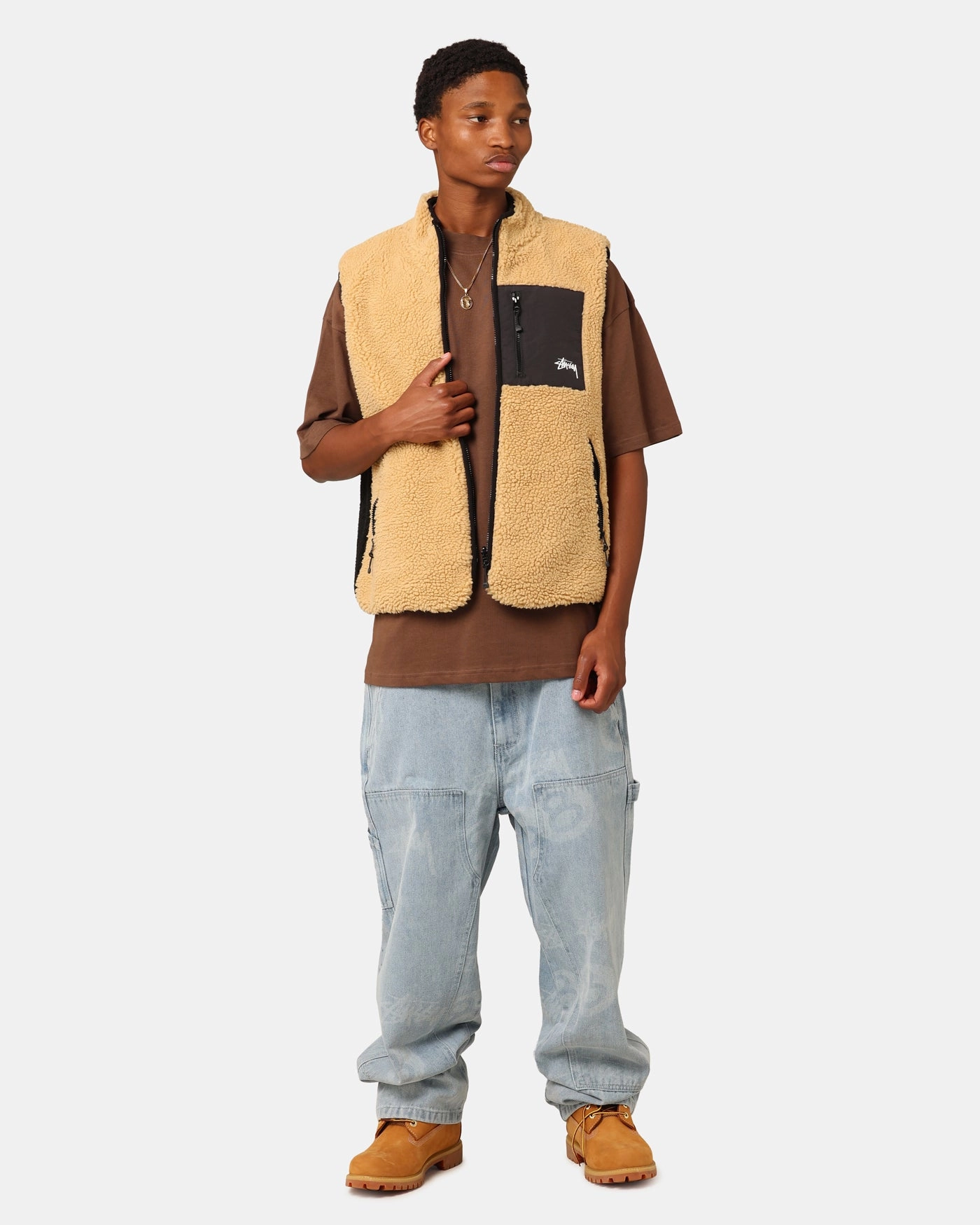 picnic - goers St??ssy 8 Ball Sherpa Reversible Vest Tan