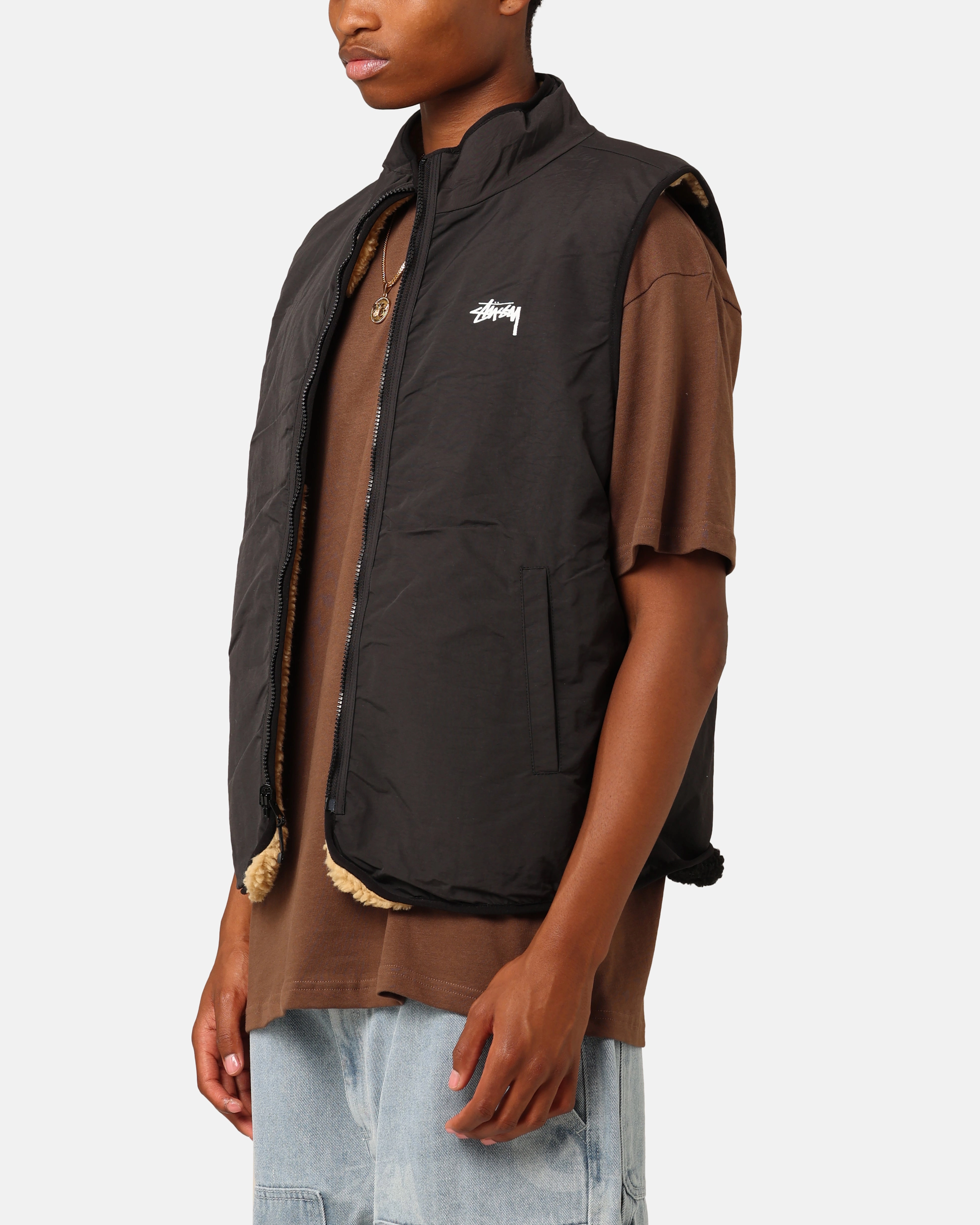 Temperature Regulating St??ssy 8 Ball Sherpa Reversible Vest Tan