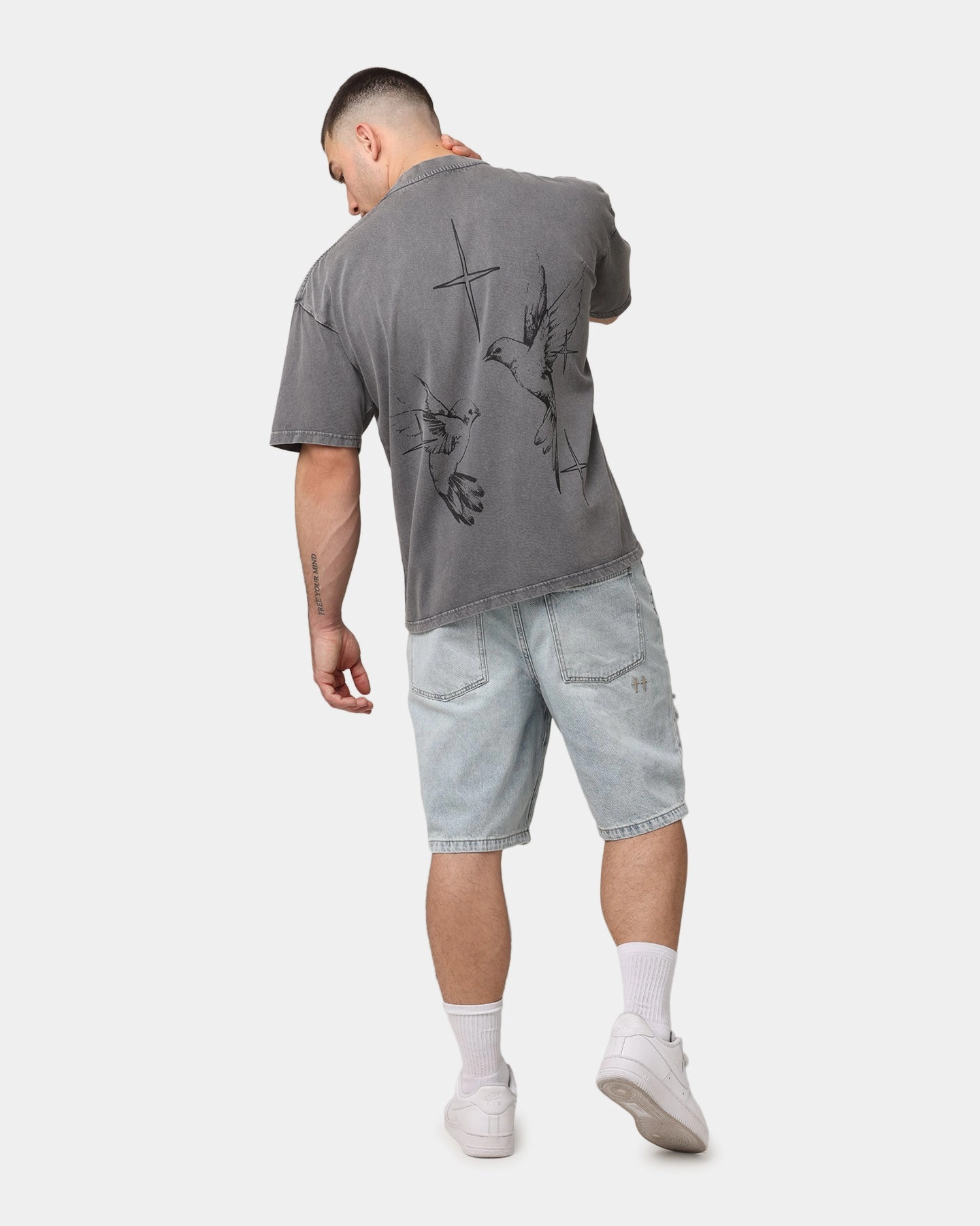Saint Morta Destiny Rising Mock Neck T-Shirt Washed Charcoal Layered Collar Structure AntiStaticFinish