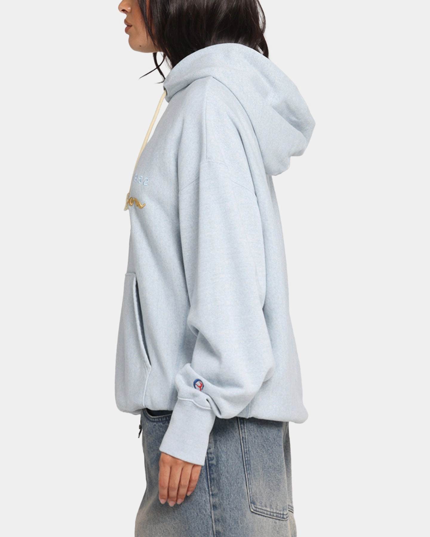 Champion Vintage Logo Sweatshirt Hoodie Oxford Grey Heather Lose OdorControl Treatment