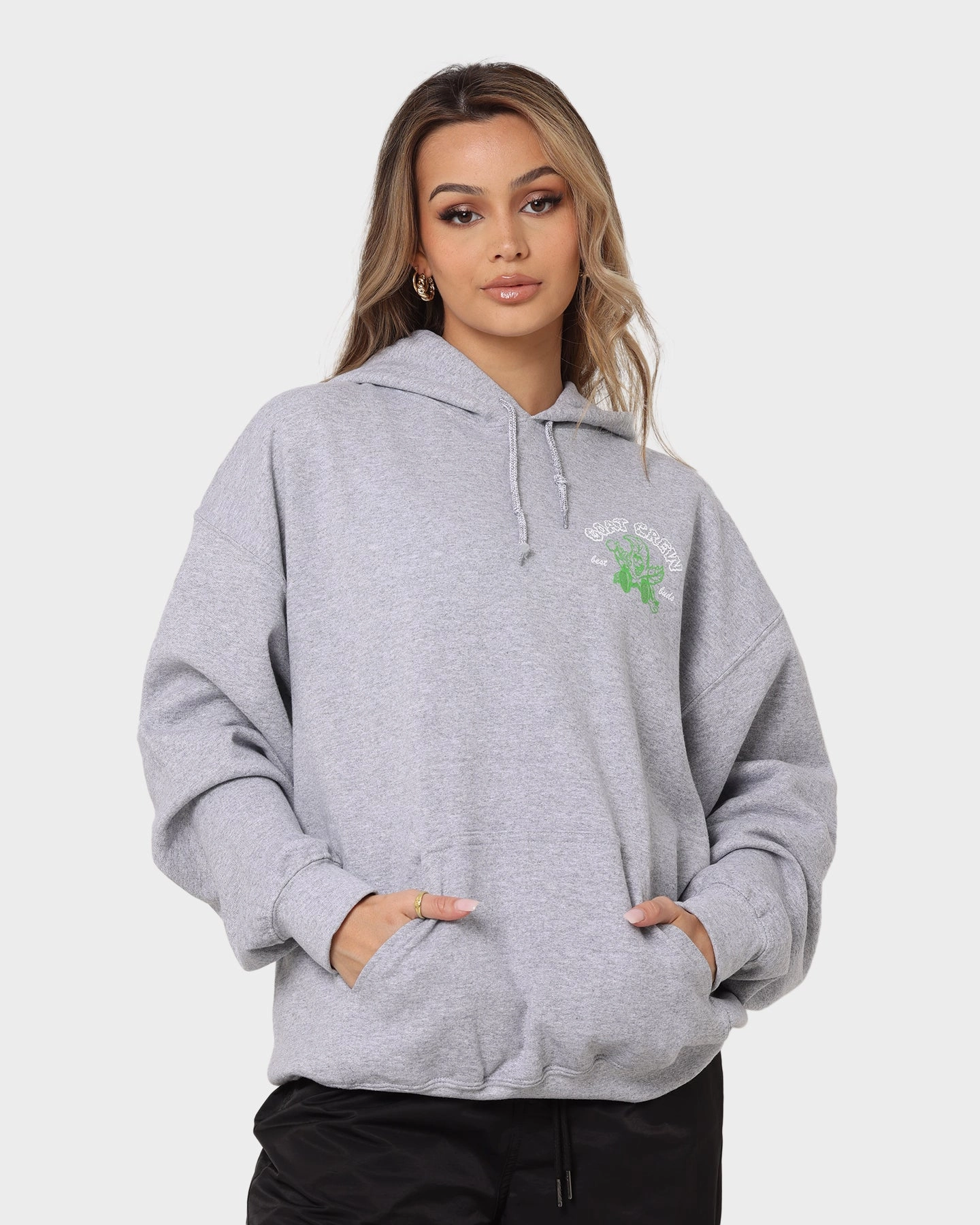 SnapFasteners Water Repellent Finish Goat Crew Best Buds Hoodie Grey