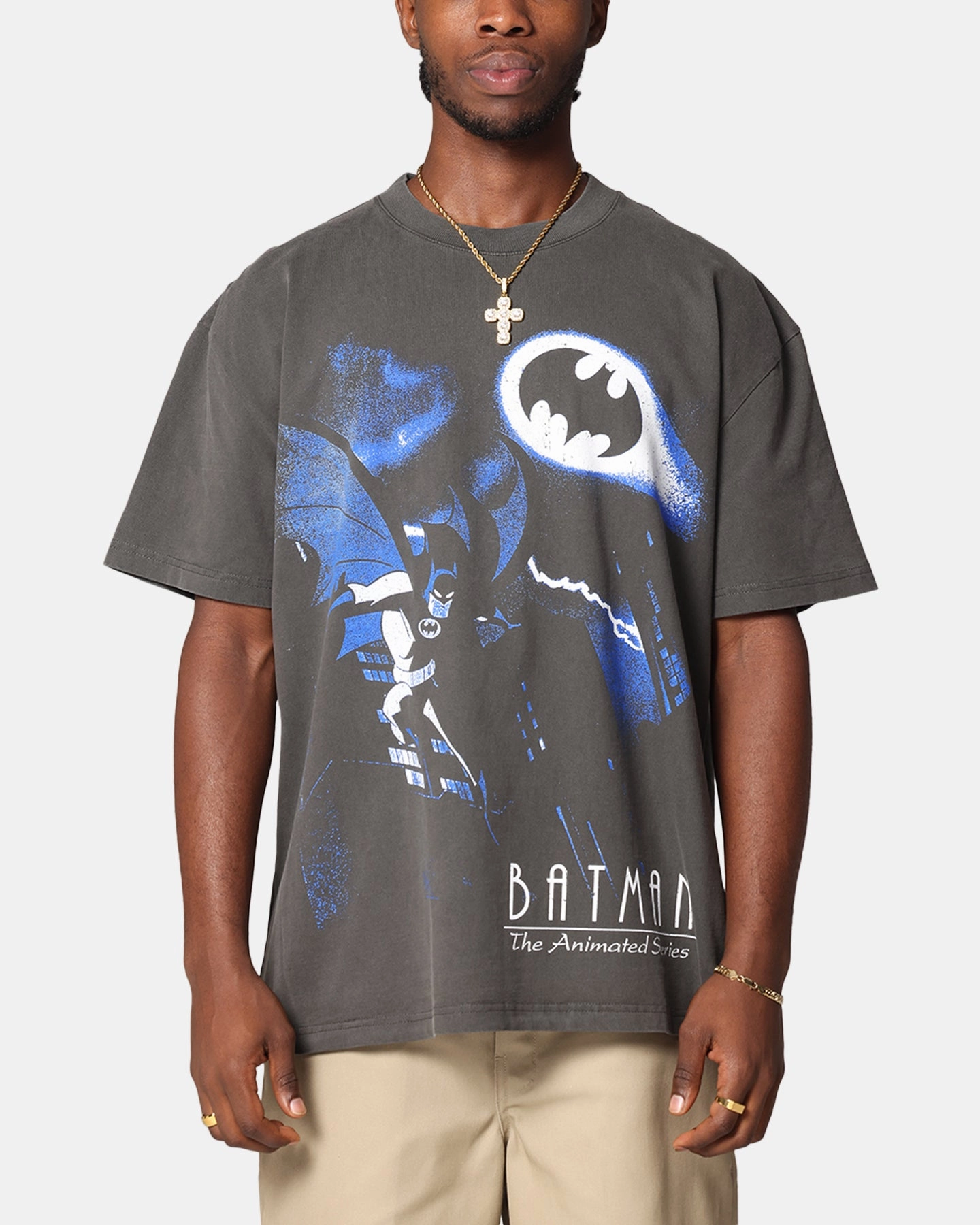 American Thrift X DC Batman The Animated Series Heavy T-Shirt Black Wash Reinforced Shoulder Stitching Simple Fit