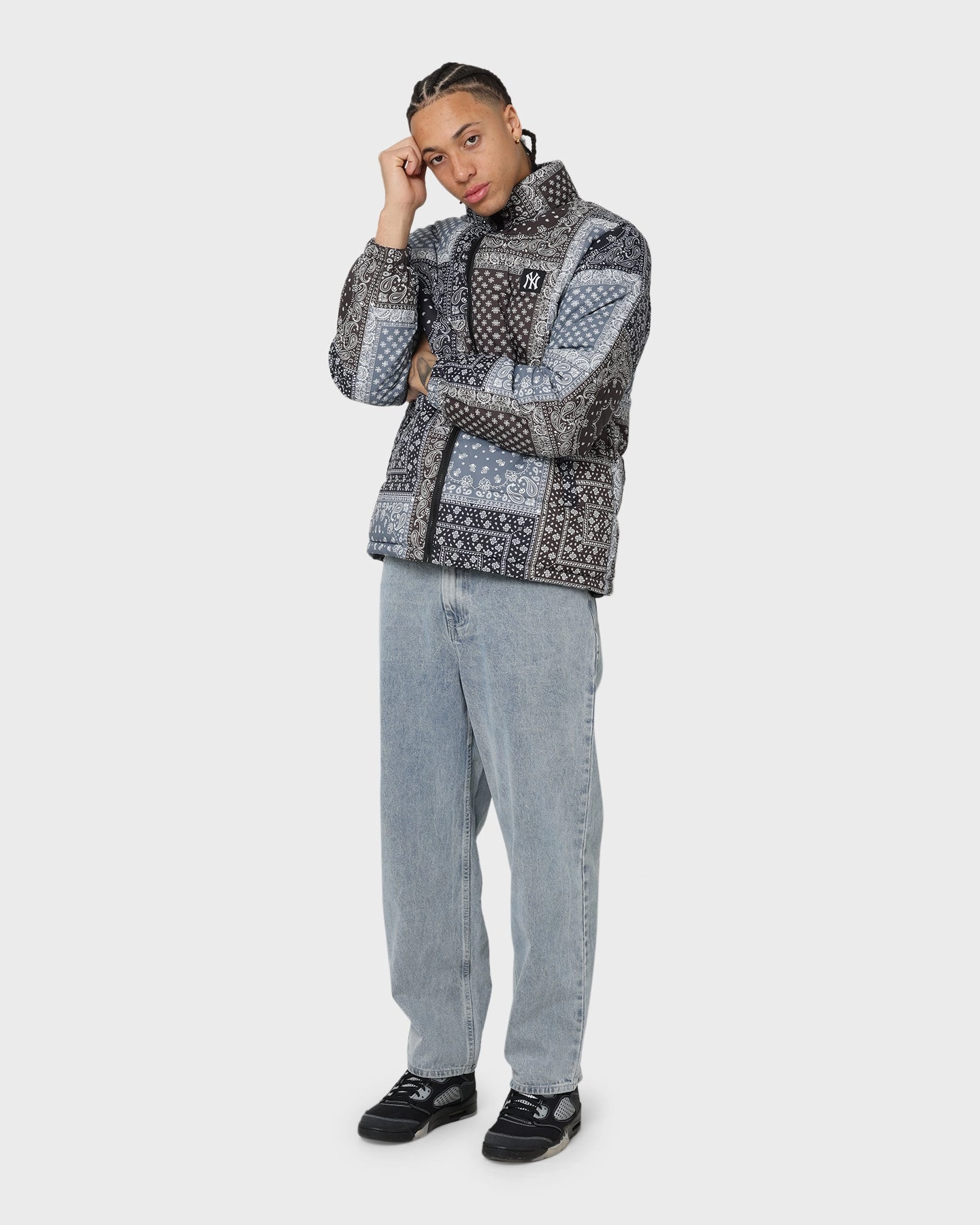 Timeless Form Majestic Athletic New York Yankees Bandana Paisley Jacket Tonal Aop Paisley