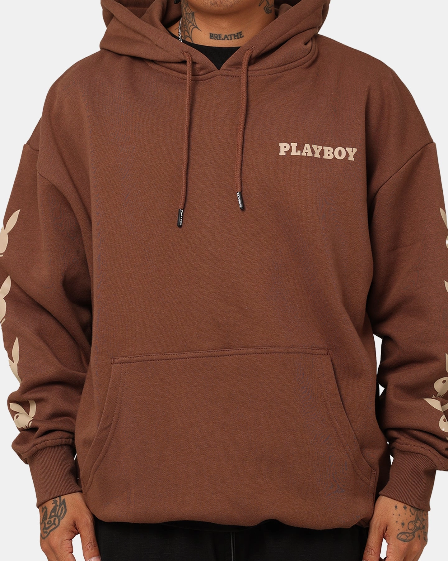 Playboy Side Bunny Stack Hoodie Brown Double Layer Design AntiStaticLining