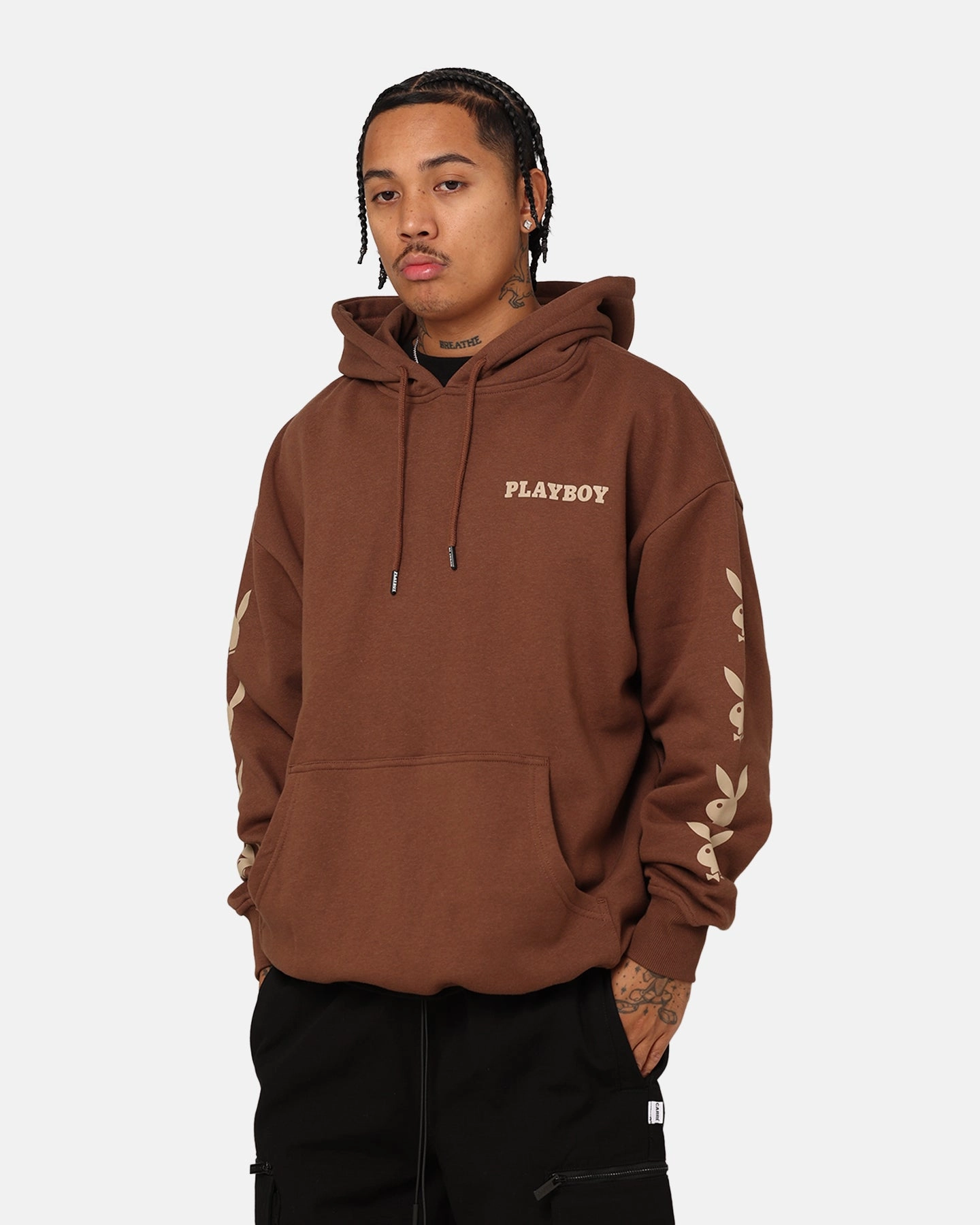 Layered Comfort Playboy Side Bunny Stack Hoodie Brown