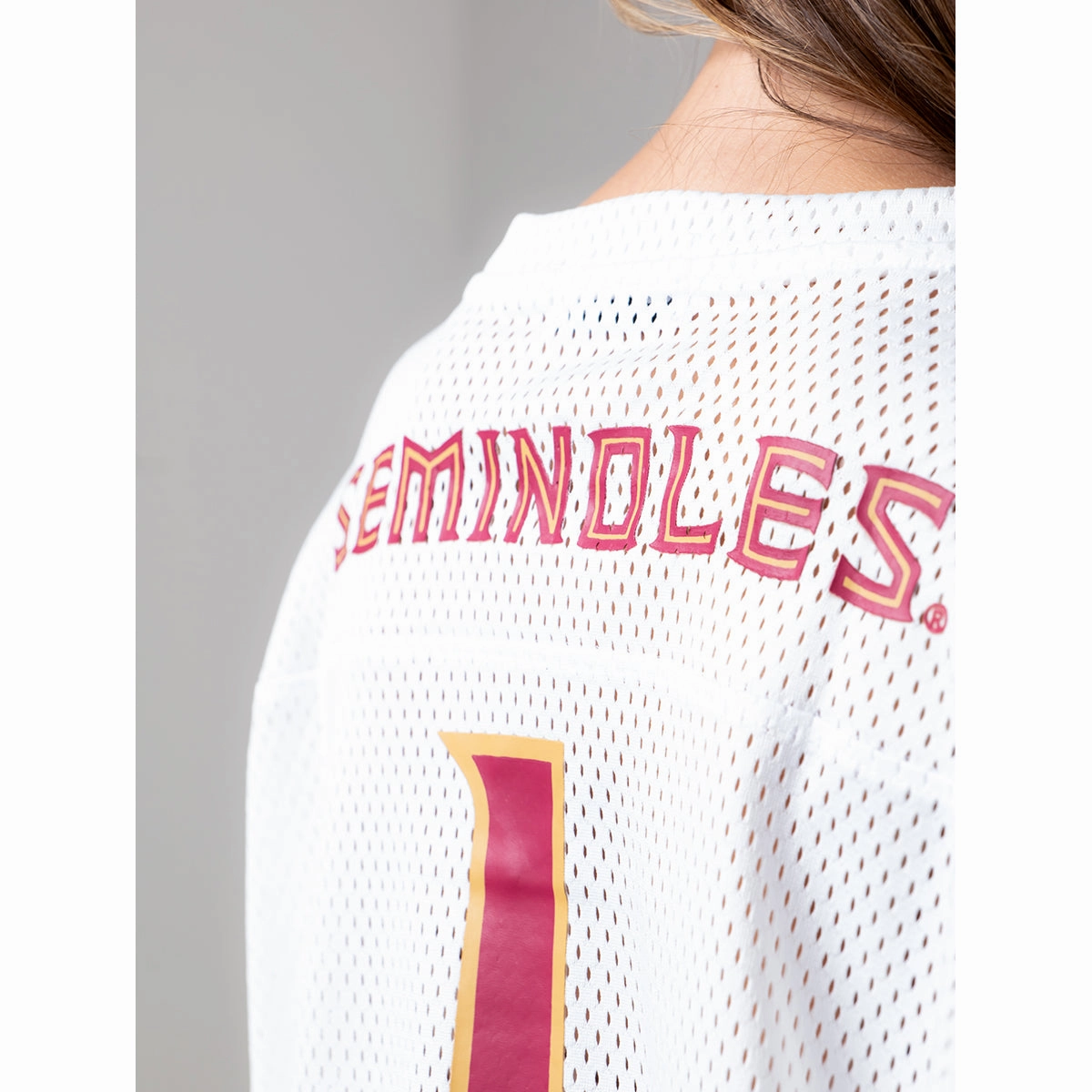 Established & Co. Women's Florida State #1 Mesh Boyfriend Jersey - White Everyday Wearable Classic Outfit Style