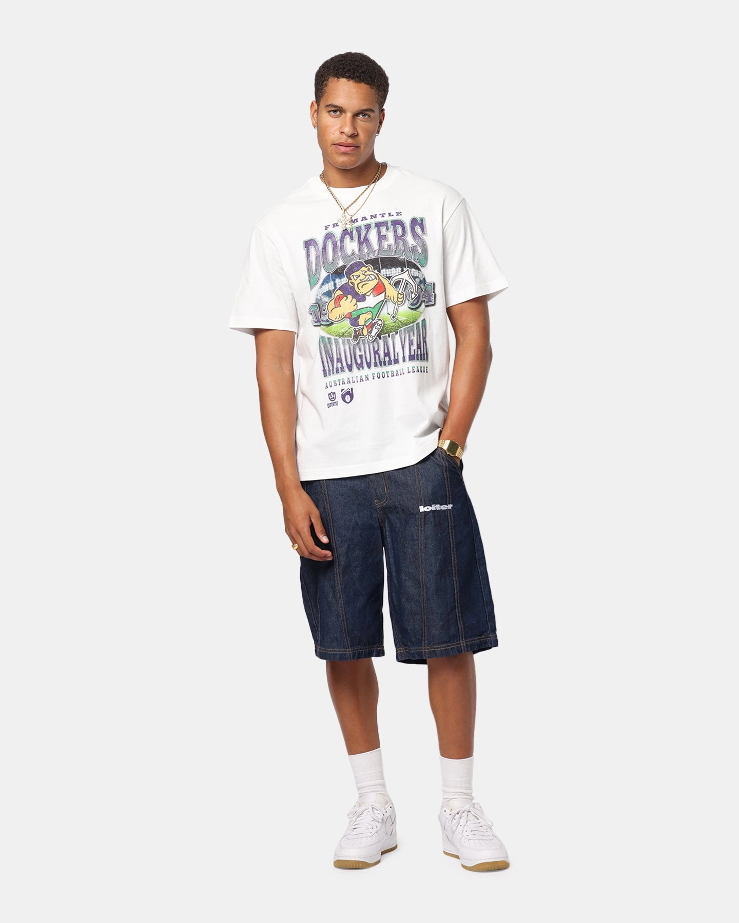 Fashionable Look Wrinkle Resistant Finish Mitchell & Ness Fremantle Dockers Mascot T-Shirt Vintage White