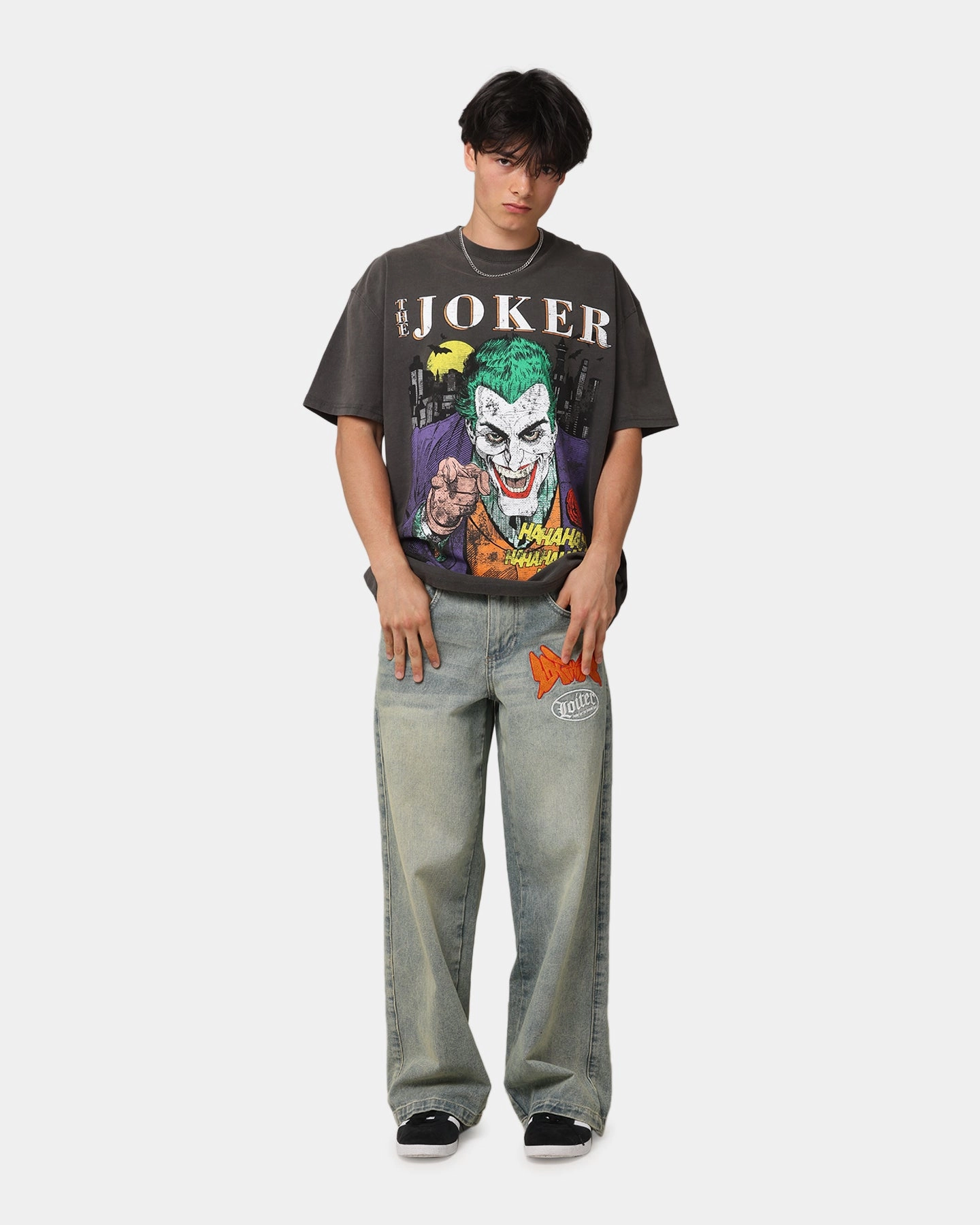 American Thrift X DC Batman The Joker Vote For Me Heavy T-Shirt Black Wash HeatResistantMaterial