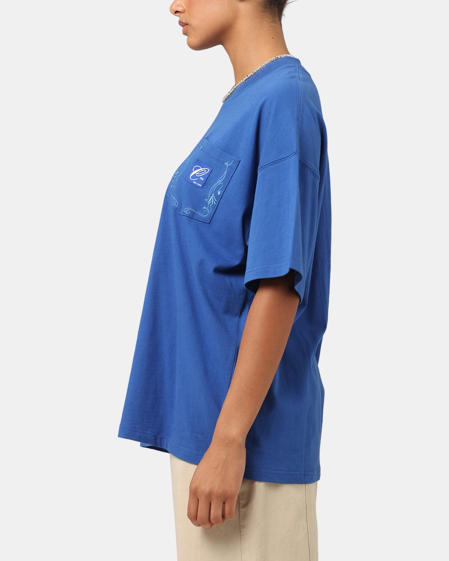Carre Floral Pocket Oversized T-Shirt Blue Relaxed and Comfy