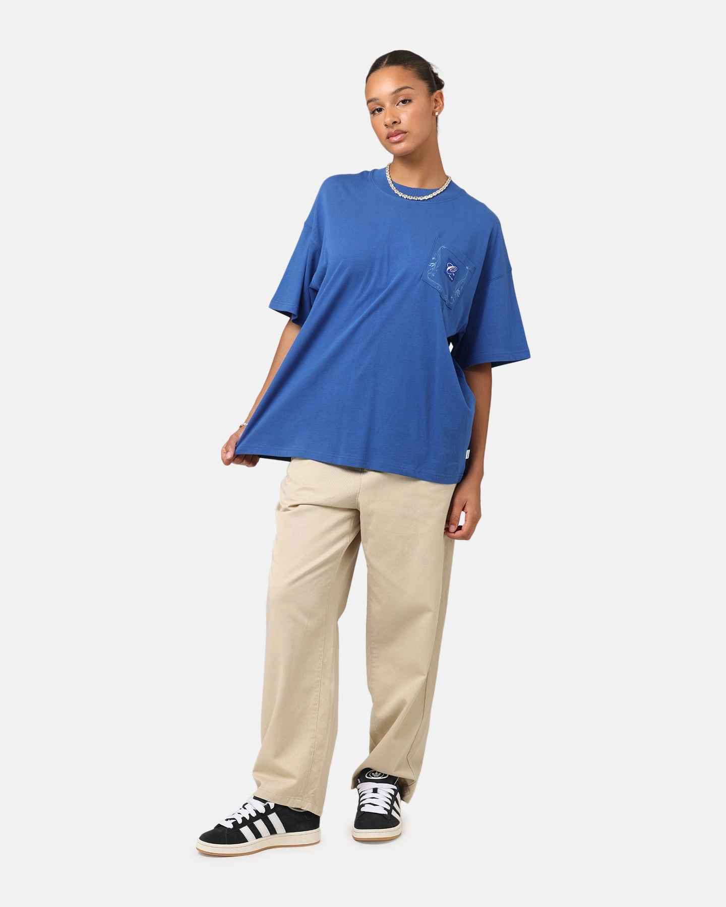 Carre Floral Pocket Oversized T-Shirt Blue Versatile and Stylish HighThreadCount