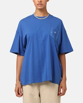 Layered Look Moisture Wicking Technology Carre Floral Pocket Oversized T-Shirt Blue
