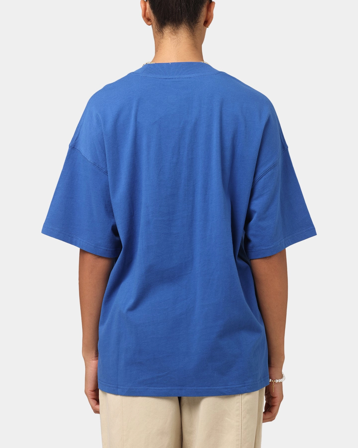 Fade Resistant Print Casual Style Wear Carre Floral Pocket Oversized T-Shirt Blue