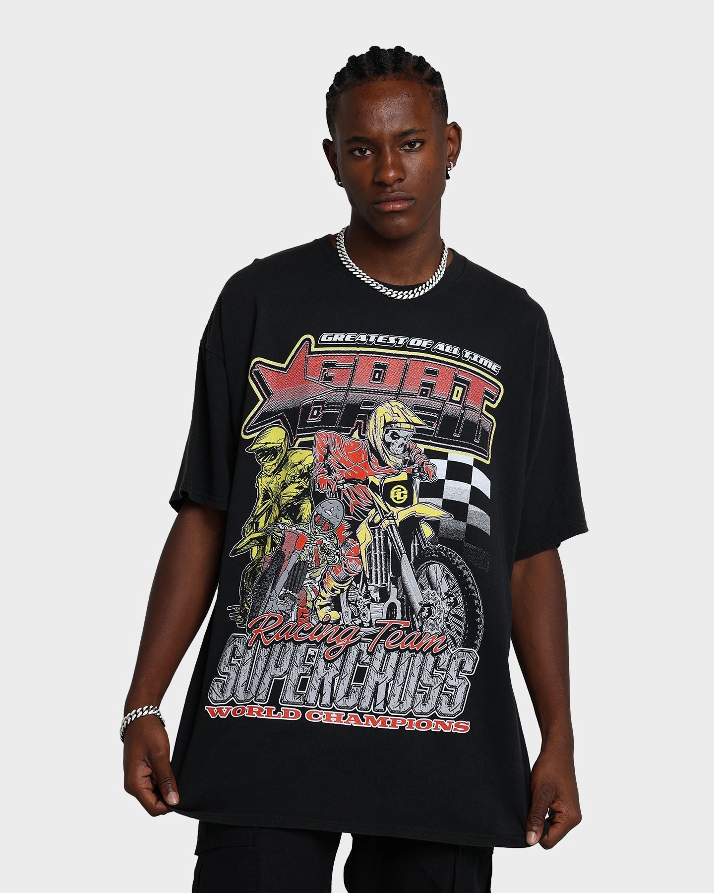 Goat Crew Supercross Racing Team Vintage T-Shirt Black Wash Stretch Fabric Technology