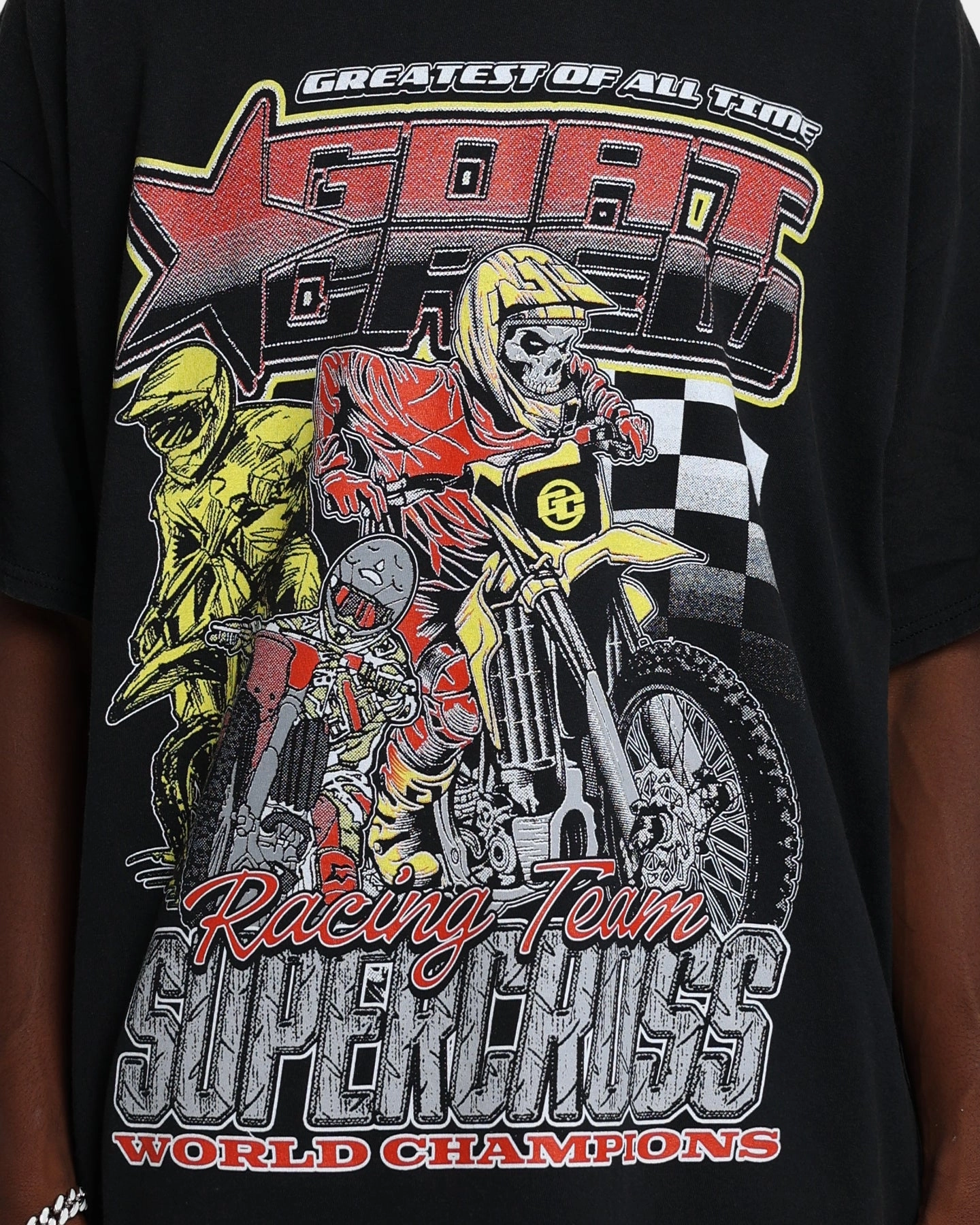 Fashionable Fit Goat Crew Supercross Racing Team Vintage T-Shirt Black Wash
