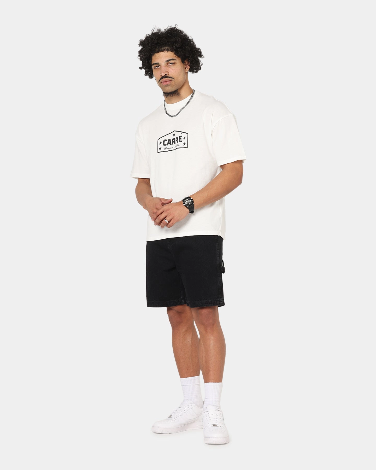 Compact Stitch Pattern Carre Block Star T-Shirt Off White