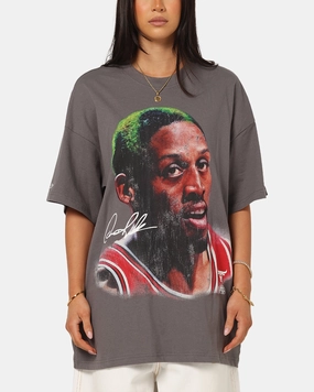 Mitchell & Ness Chicago Bulls Dennis Rodman Big Head T-Shirt Charcoal Grey No Shrink Fabric Reinforced Shoulders