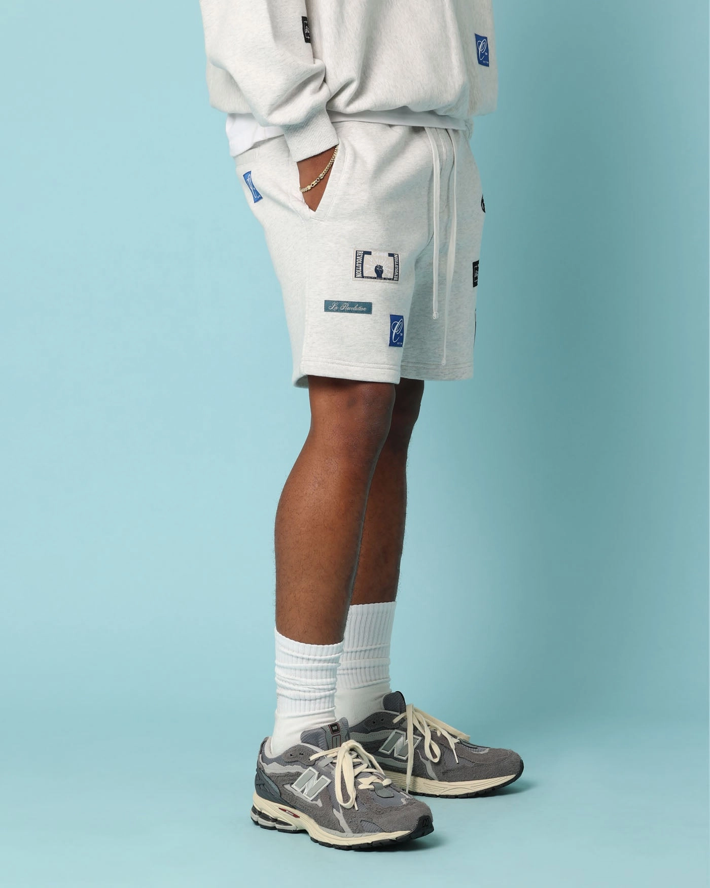 Carr?? Patchwork Sweat Shorts Grey Marle Dual Zone Ventilation