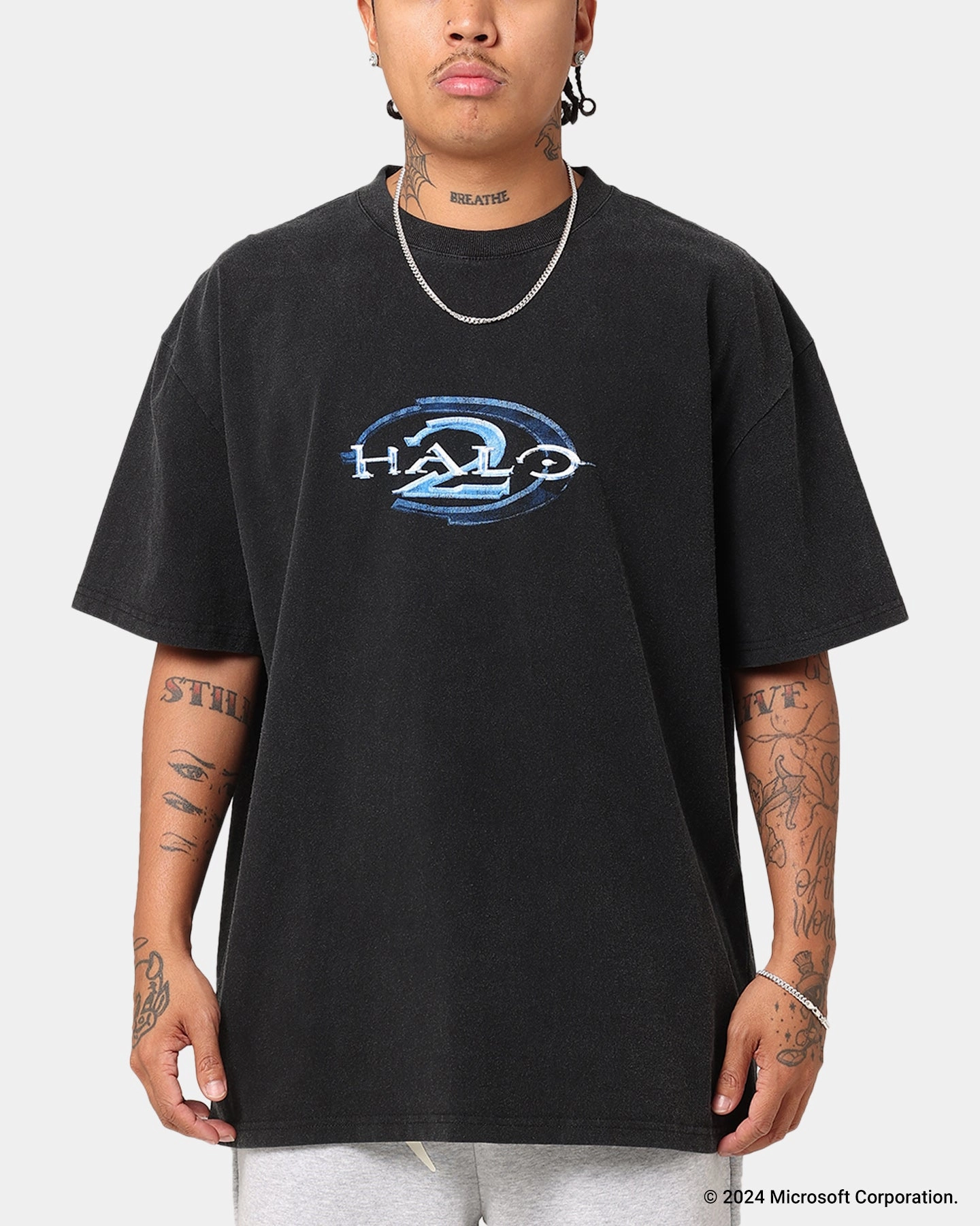 Outdoor Light Anti Perspiration Lining Goat Crew X Halo Halo 2 Vintage T-Shirt Black Acidwash