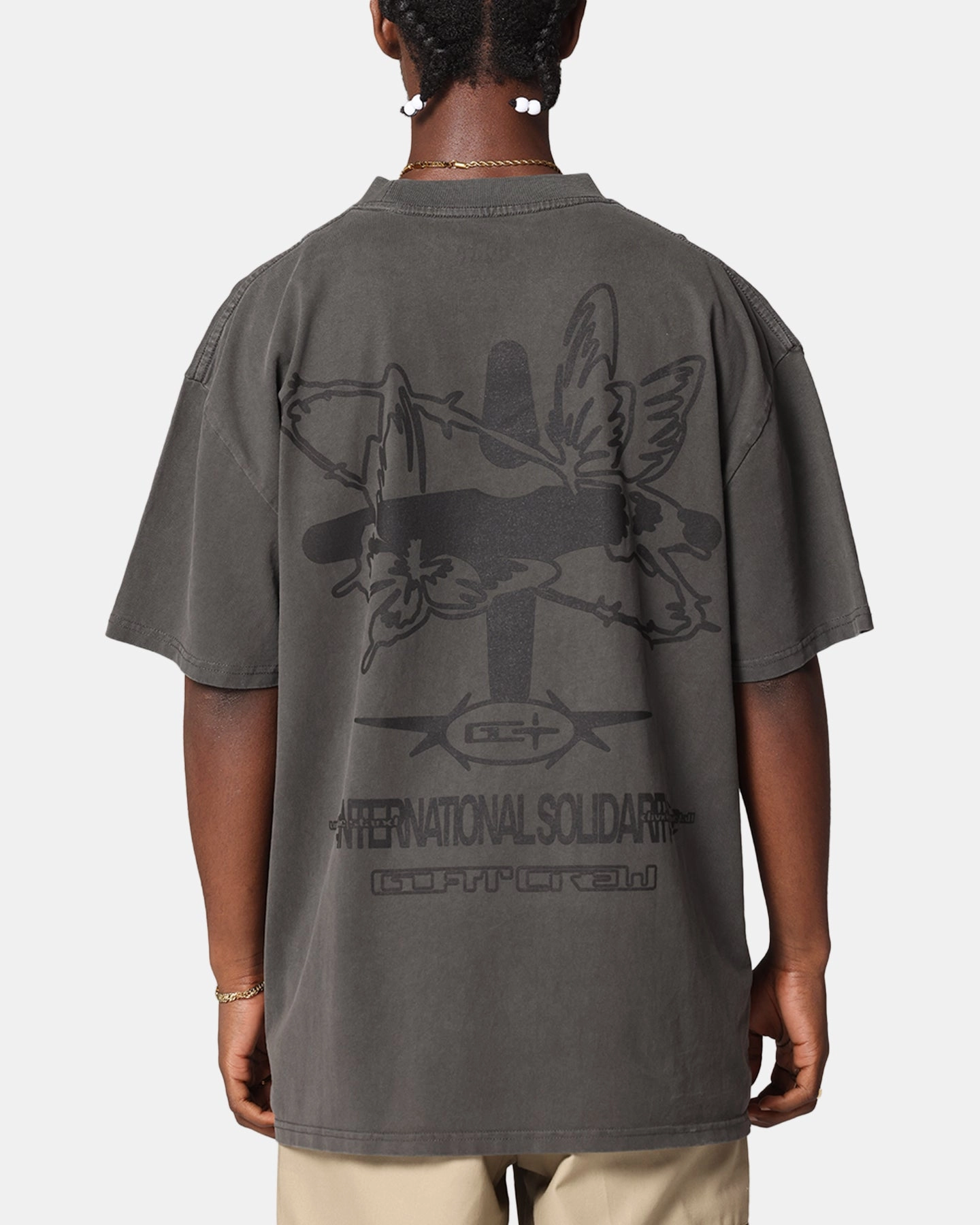 Everyday Comfort Style MicroPiqueKnit Goat Crew Solidaritry T-Shirt Black Wash